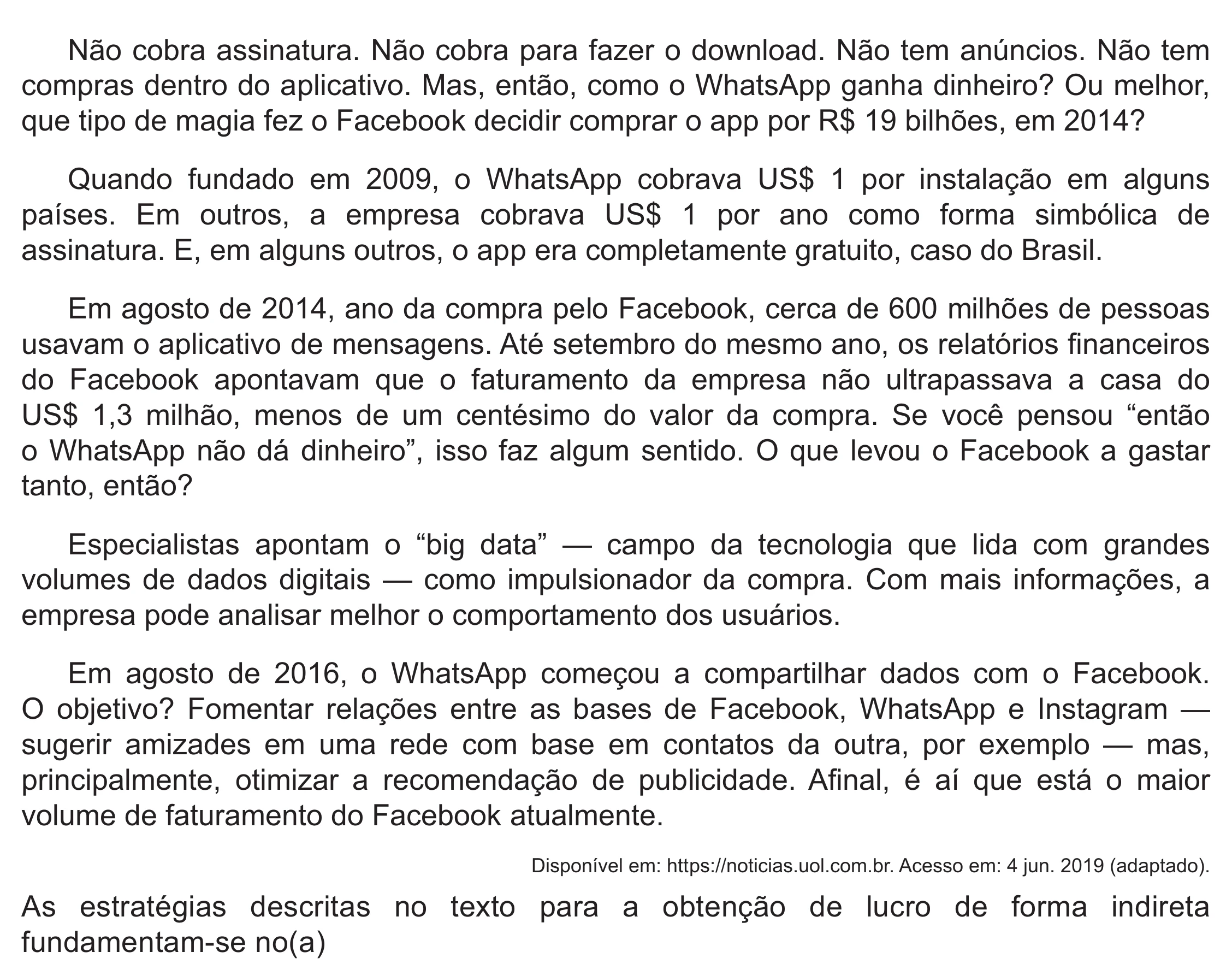 Enunciado original completo da questão 42 do ENEM 2021 - 1º Dia – Caderno 2 – Amarelo (Ampliada) – Reaplicação/PPL/Segunda Oportunidade, página 38.