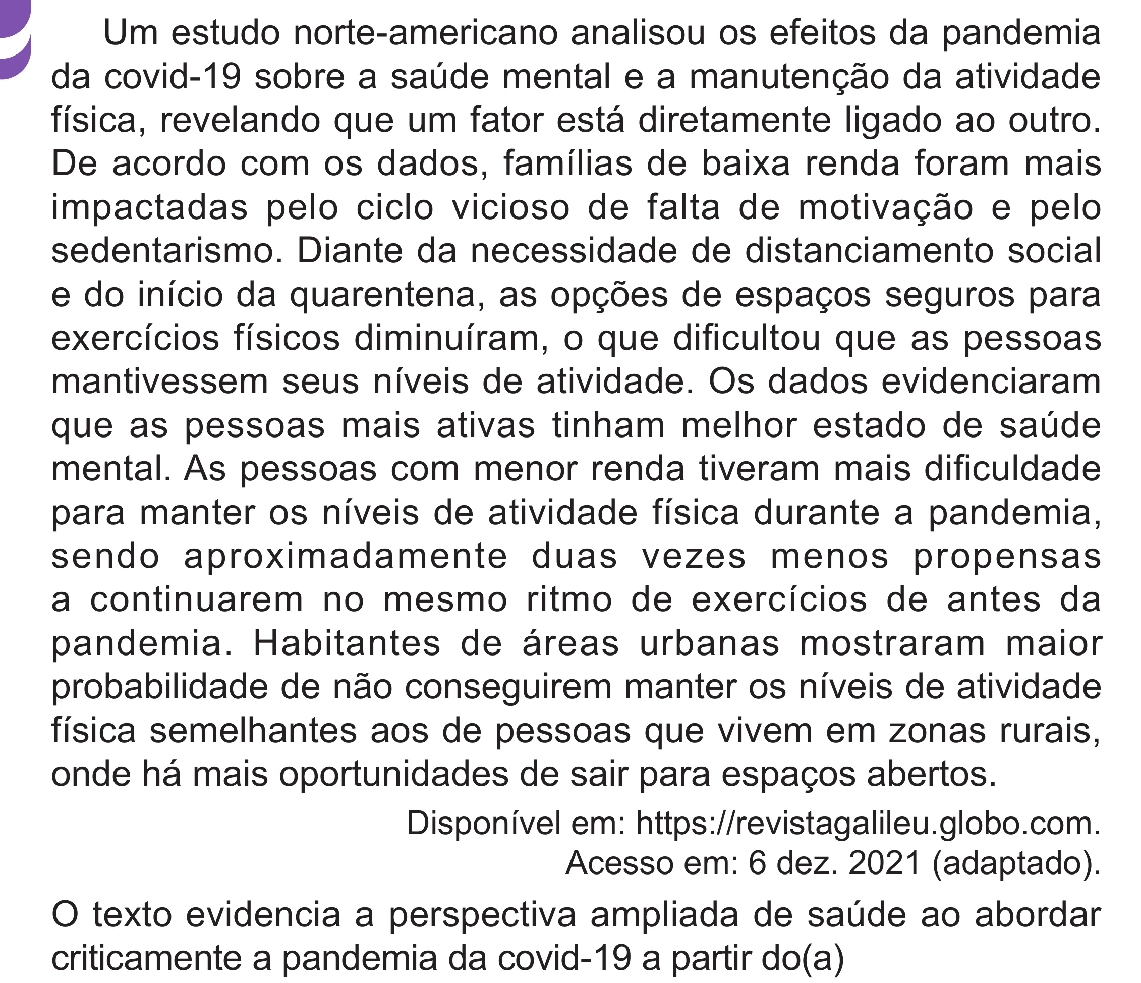 Enunciado original completo da questão 31 do ENEM 2024 - 1º Dia – Caderno 10 – Roxo (Libras) – Aplicação Regular - (Superampliada), página 42.