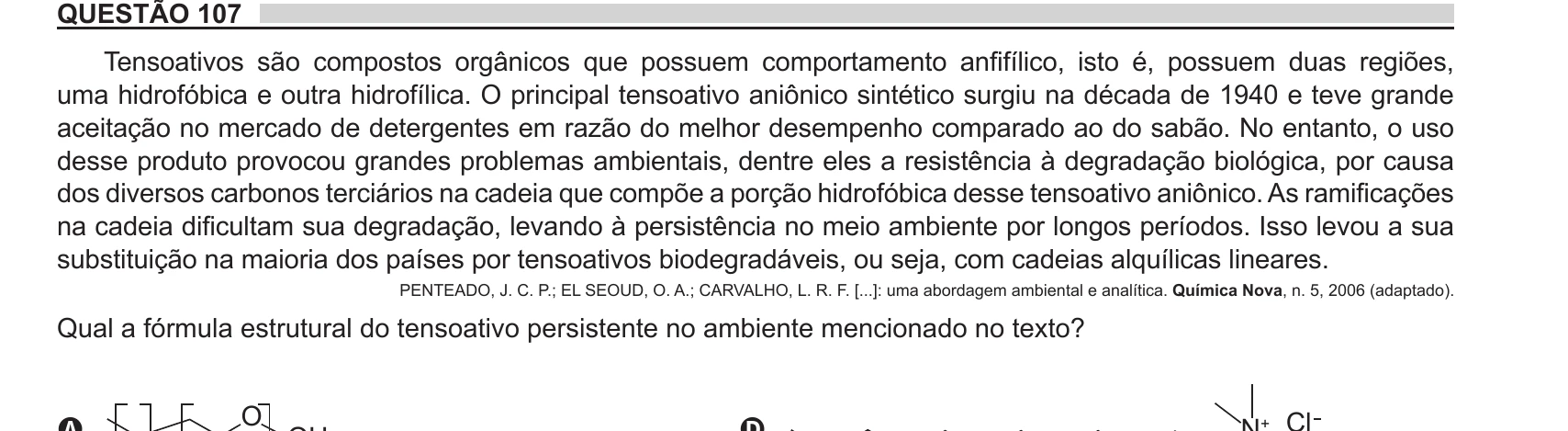 Enunciado original completo da questão 107 do ENEM 2018 - 2º Dia - Caderno 8 - Rosa – Aplicação regular, página 6.