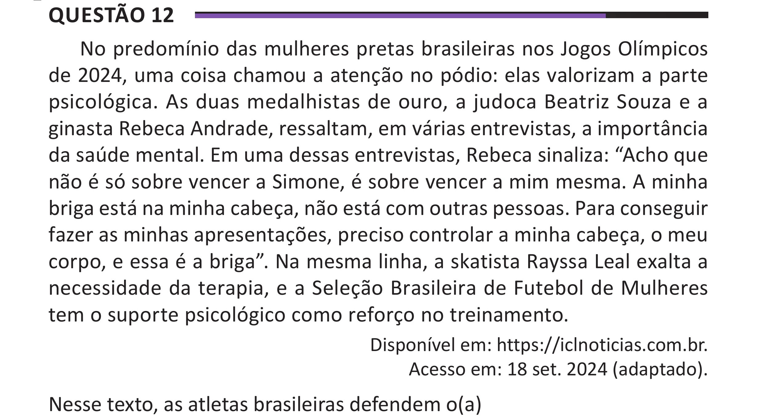 Enunciado original completo da questão 12 do ENEM 2025 - 1º Dia – Caderno 10 – Roxo (Libras) – Aplicação Regular - (Superampliada), página 18.