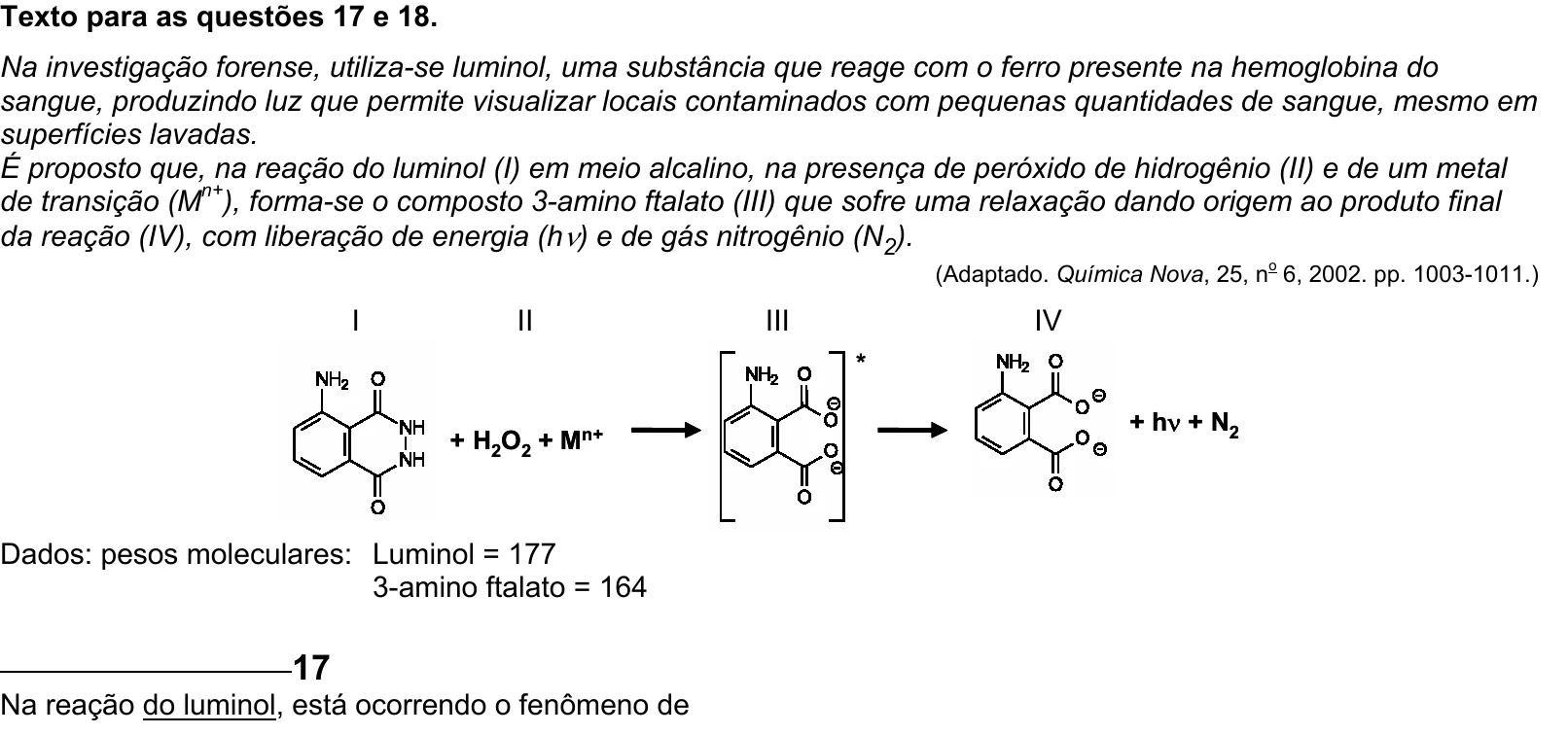 Enunciado original completo da questão 17 do ENEM 2005 - Caderno Amarelo, página 8.