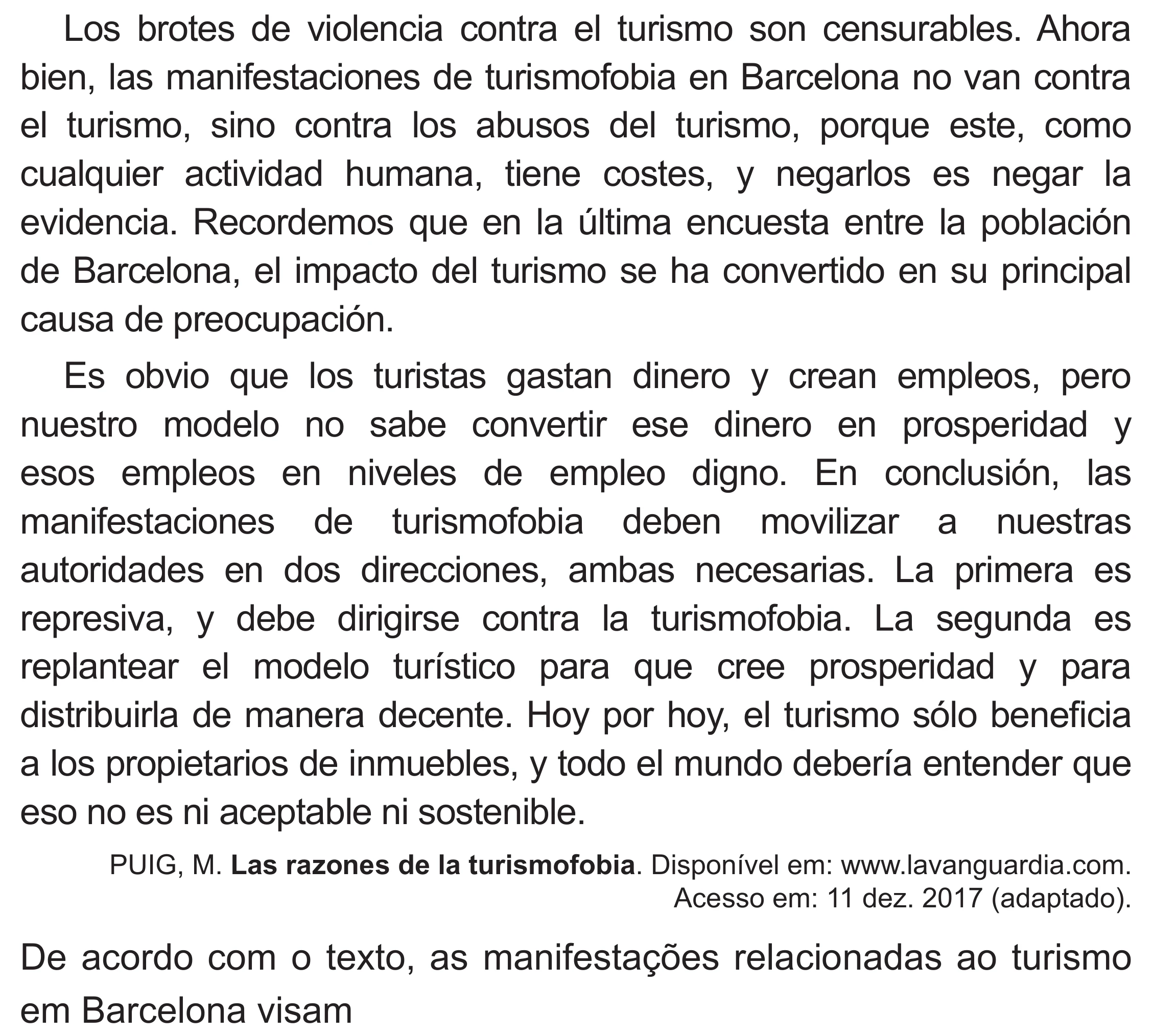 Enunciado original completo da questão 3 (espanhol) do ENEM 2020 - 1º Dia – Caderno 4 – Rosa (Superampliada) – Reaplicação/PPL, página 12.