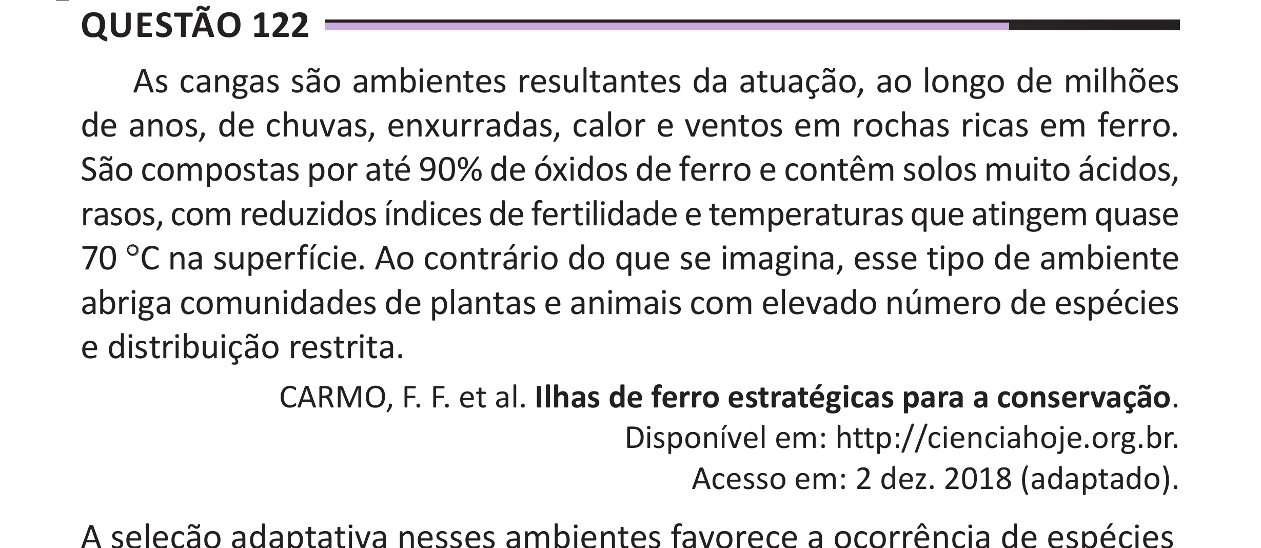 Enunciado original completo da questão 122 do ENEM 2025 - 2º Dia – Caderno 12 – Roxo (Libras) – Aplicação Regular - (Superampliada), página 34.