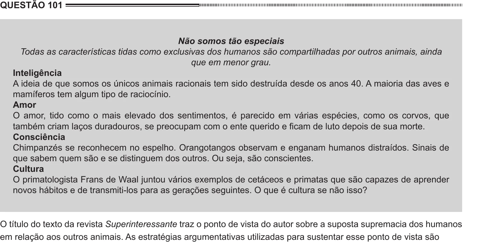 Enunciado original completo da questão 101 do ENEM 2012 - 2º Dia - Caderno 6 - Cinza – Ledor, página 8.