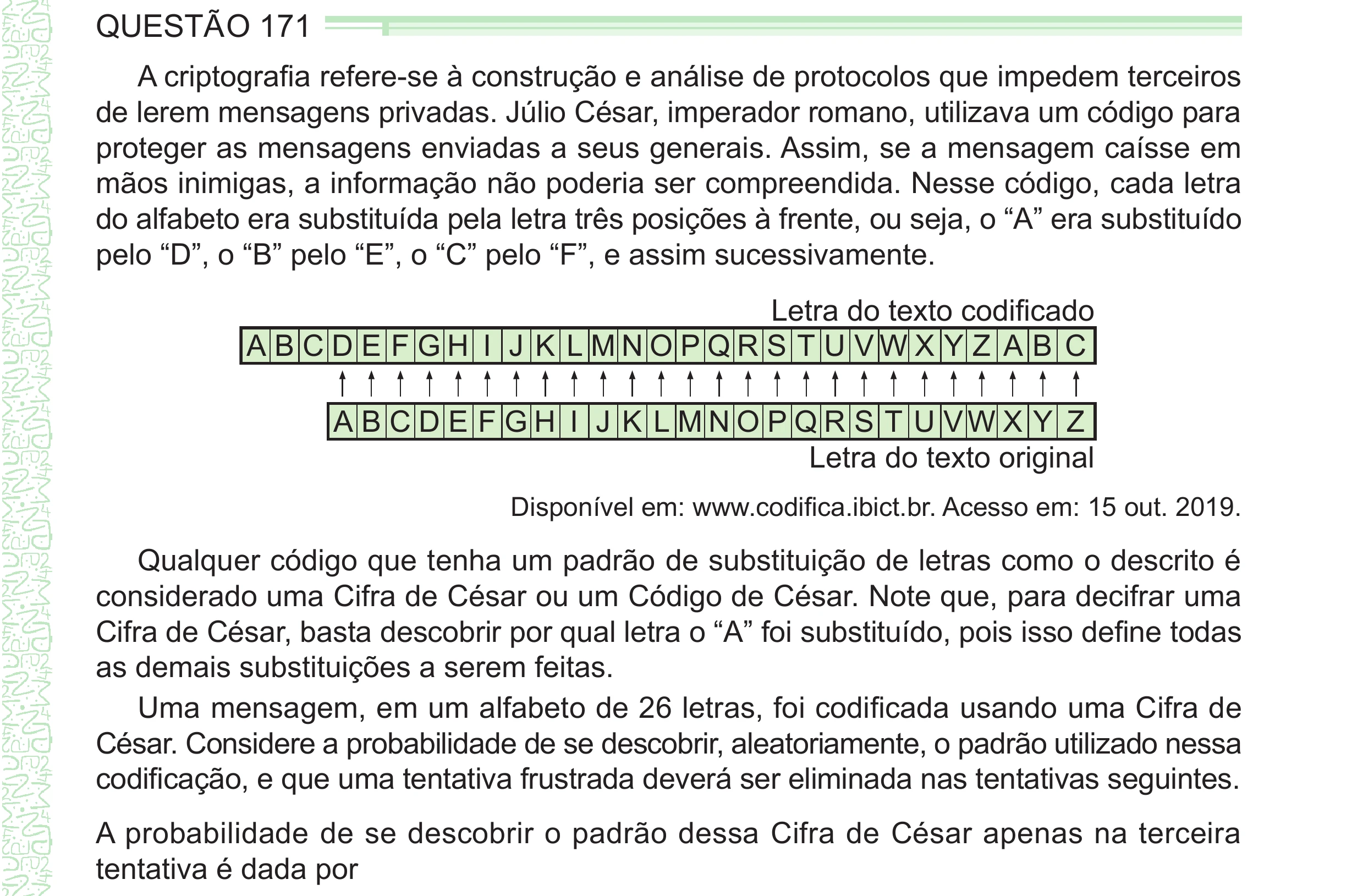 Enunciado original completo da questão 171 do ENEM 2024 - 2º Dia – Caderno 8 – Verde – Aplicação Regular - (Ampliada), página 55.