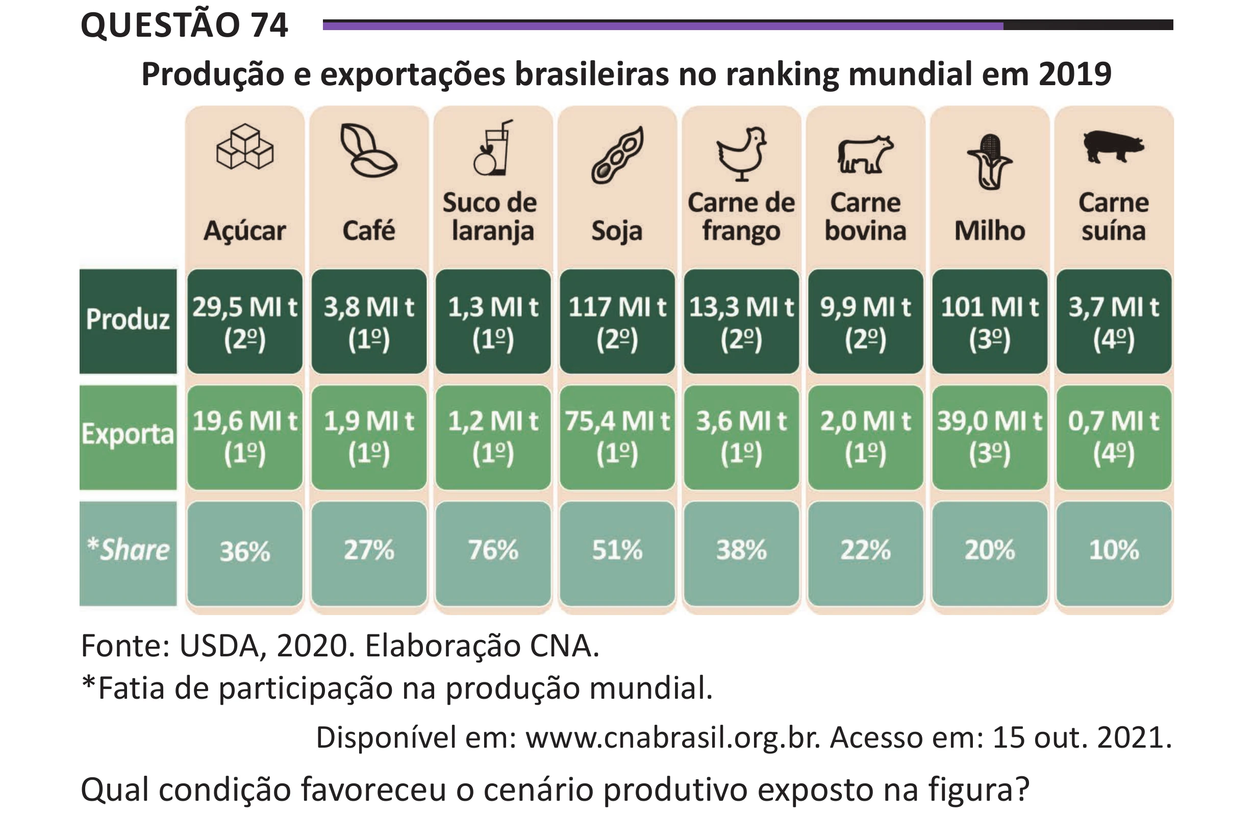 Enunciado original completo da questão 74 do ENEM 2025 - 1º Dia – Caderno 10 – Roxo (Libras) – Aplicação Regular - (Superampliada), página 81.