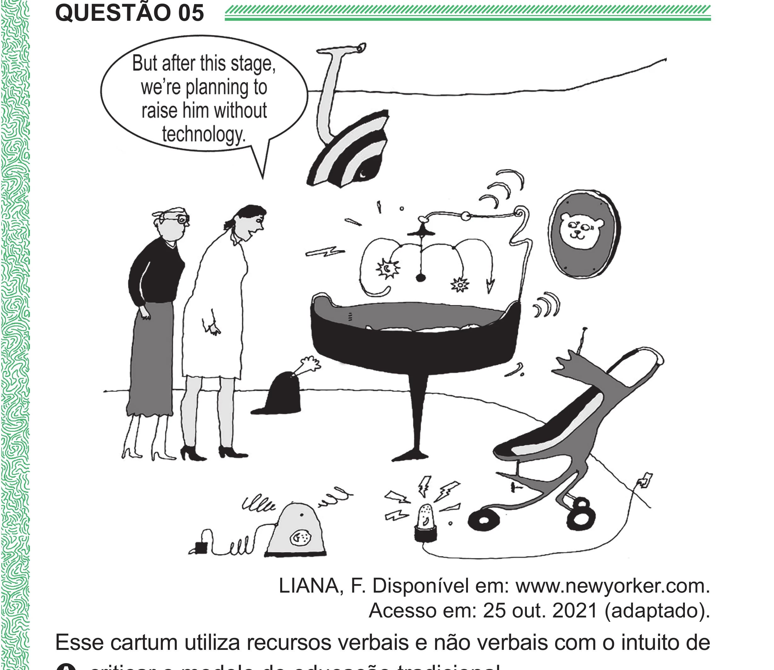 Enunciado original completo da questão 5 (inglês) do ENEM 2024 - 1º Dia – Caderno 4 – Verde (Superampliada) – Reaplicação/PPL, página 7.