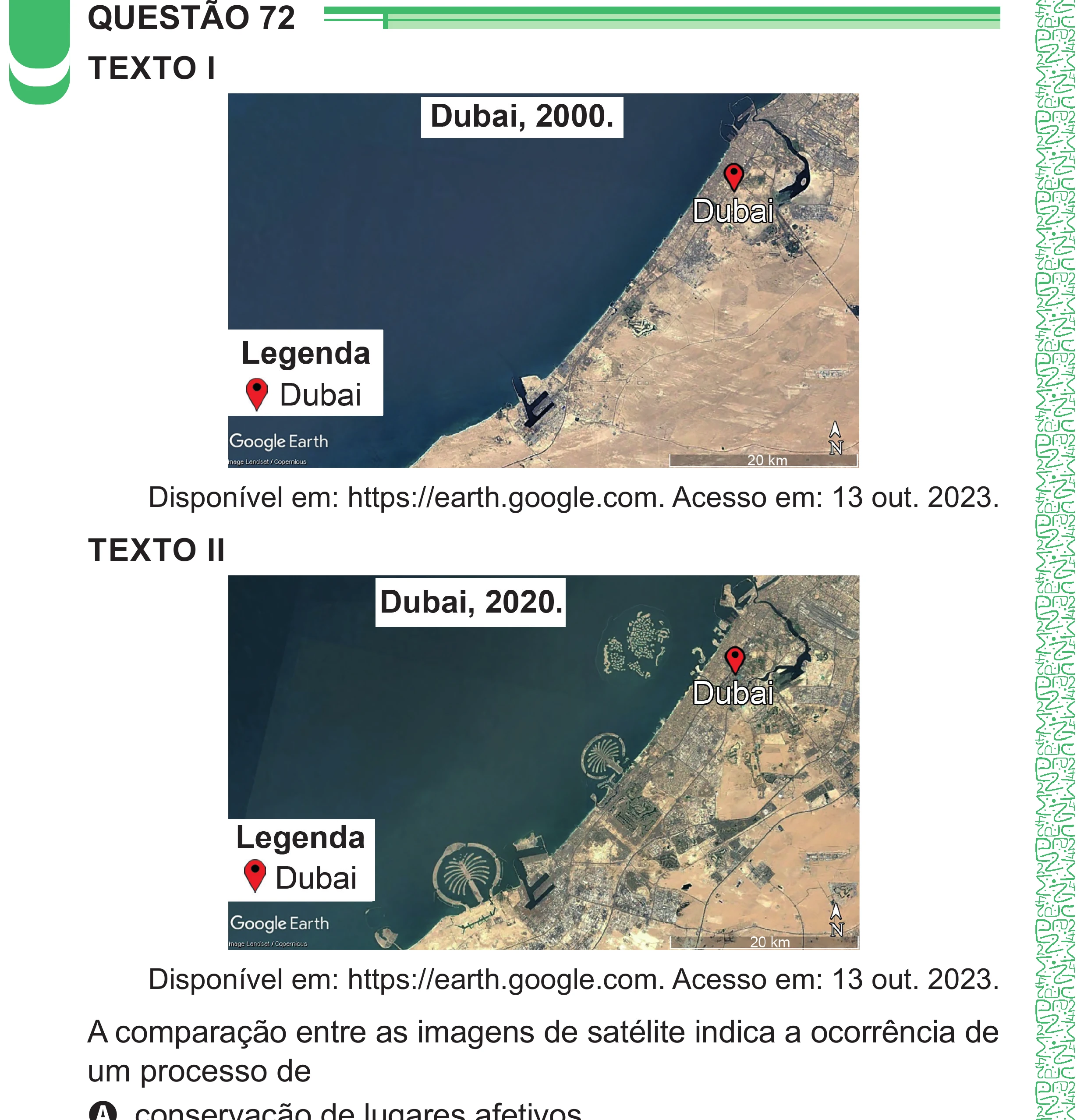 Enunciado original completo da questão 72 do ENEM 2024 - 1º Dia – Caderno 4 – Verde – Aplicação Regular - (Superampliada), página 80.