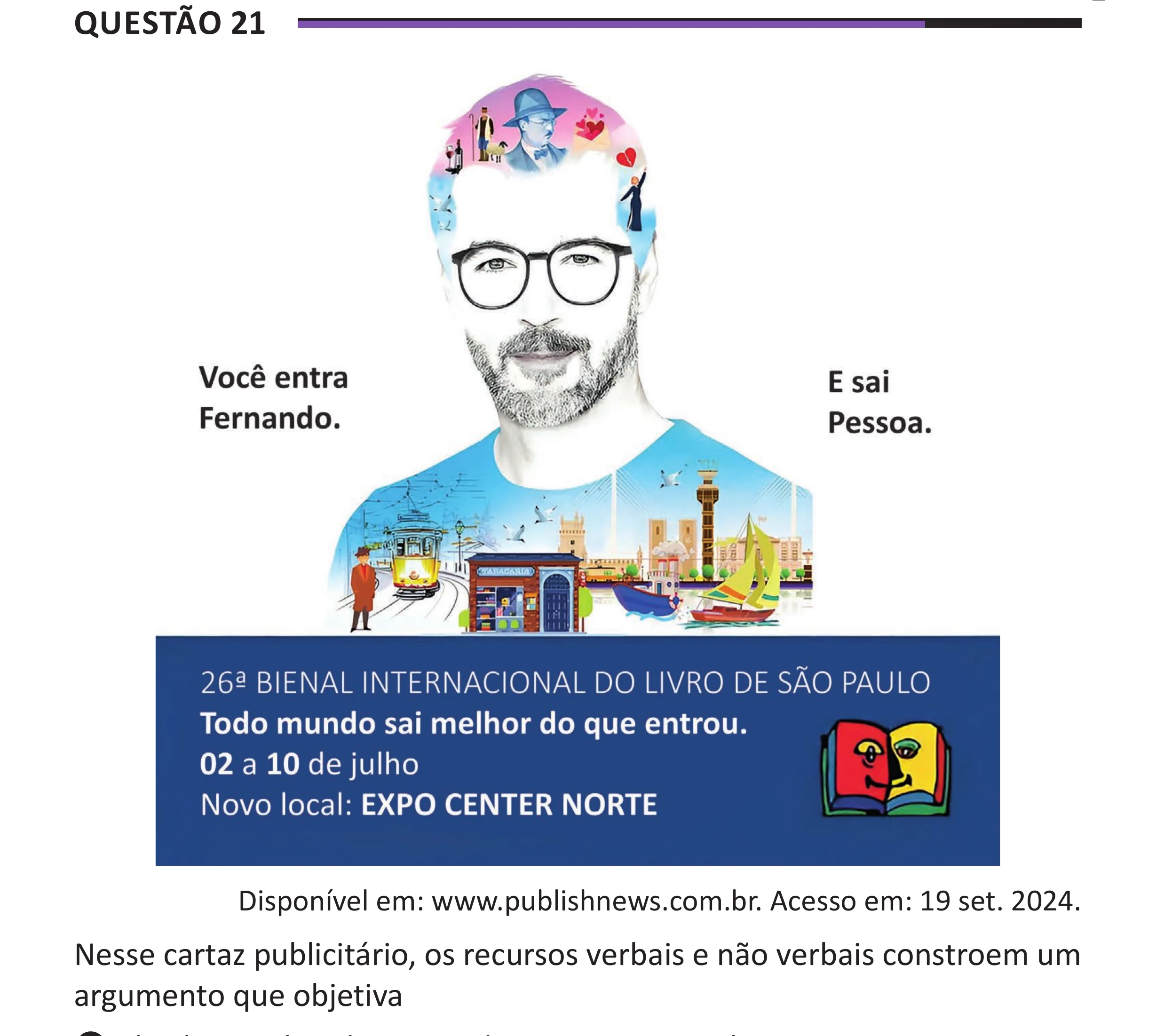 Enunciado original completo da questão 21 do ENEM 2025 - 1º Dia – Caderno 10 – Roxo (Libras) – Aplicação Regular - (Superampliada), página 27.