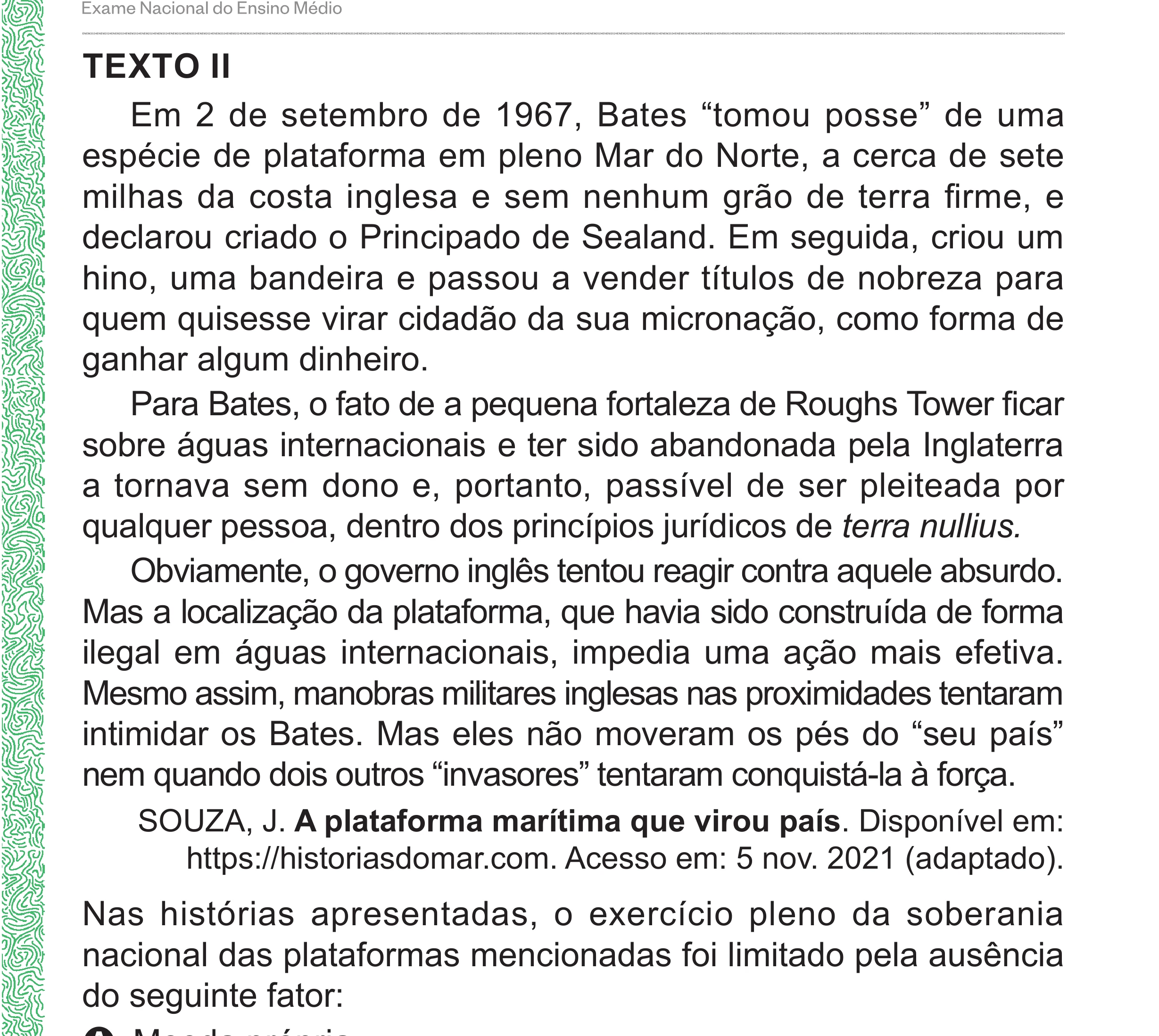 Enunciado original completo da questão 81 do ENEM 2024 - 1º Dia – Caderno 4 – Verde (Superampliada) – Reaplicação/PPL, página 87.