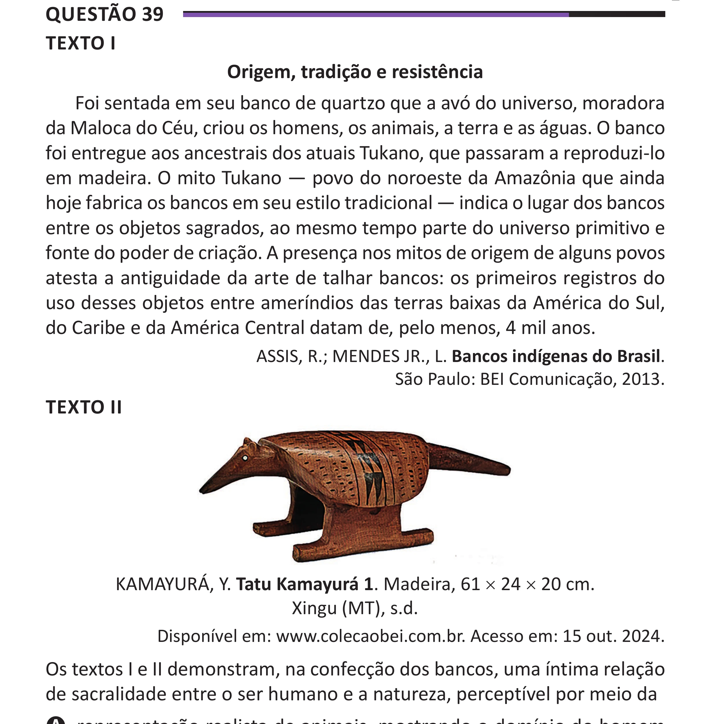 Enunciado original completo da questão 39 do ENEM 2025 - 1º Dia – Caderno 10 – Roxo (Libras) – Aplicação Regular - (Superampliada), página 45.