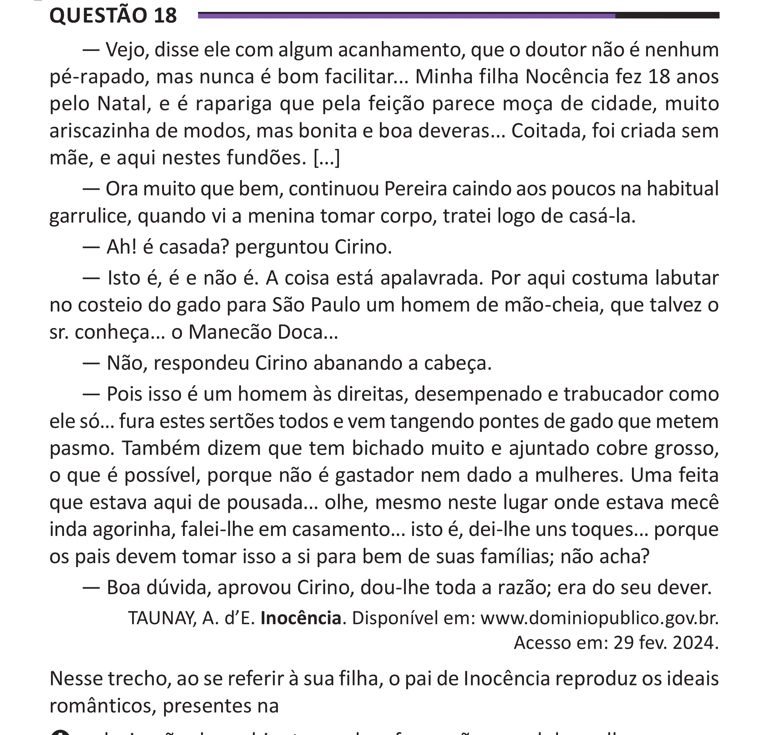 Enunciado original completo da questão 18 do ENEM 2025 - 1º Dia – Caderno 10 – Roxo (Libras) – Aplicação Regular - (Superampliada), página 24.