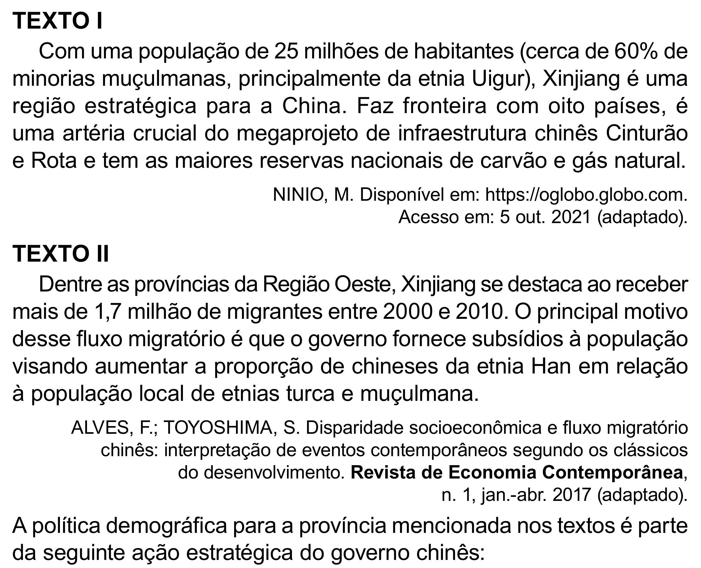 Enunciado original completo da questão 57 do ENEM 2023 - 1º Dia – Caderno 10 – Verde (Libras) – Aplicação Regular - (Superampliada), página 69.
