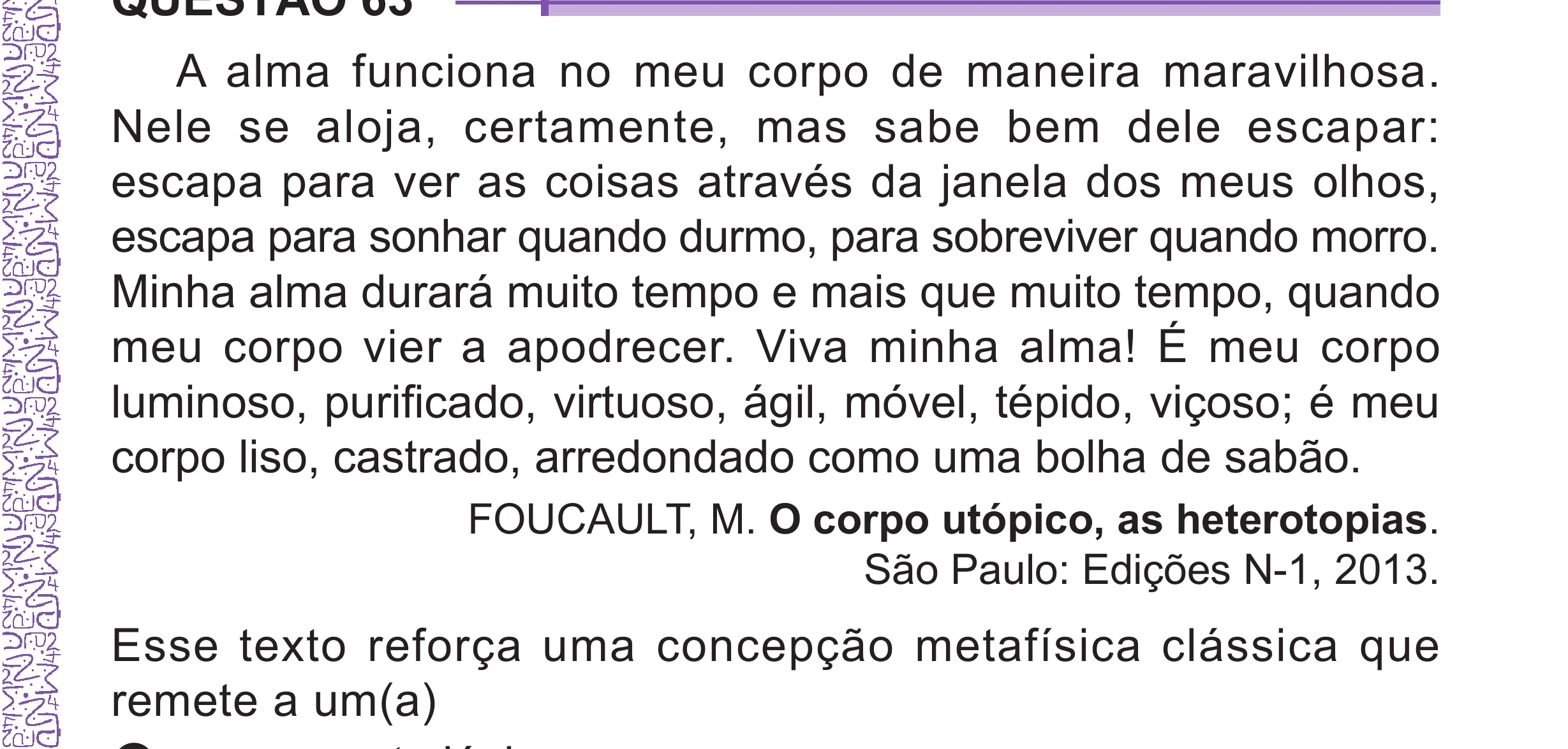 Enunciado original completo da questão 63 do ENEM 2024 - 1º Dia – Caderno 10 – Roxo (Libras) – Aplicação Regular - (Superampliada), página 73.