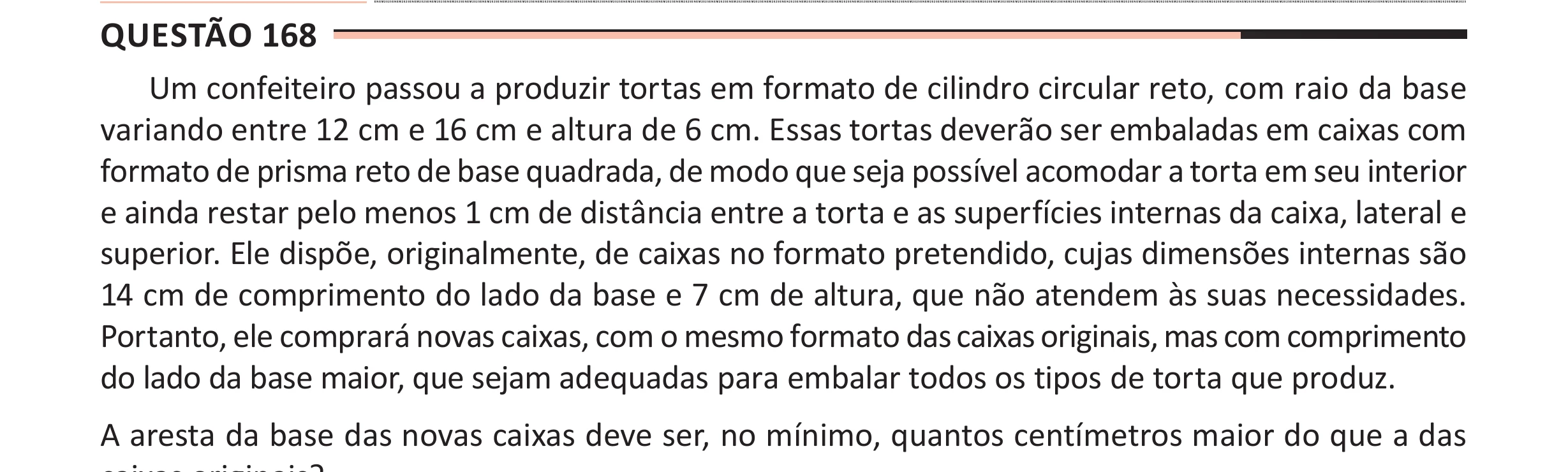 Enunciado original completo da questão 168 do ENEM 2025 - 2º Dia – Caderno 11 – Laranja (Braile e ledor) – Aplicação Regular - (Ampliada), página 55.