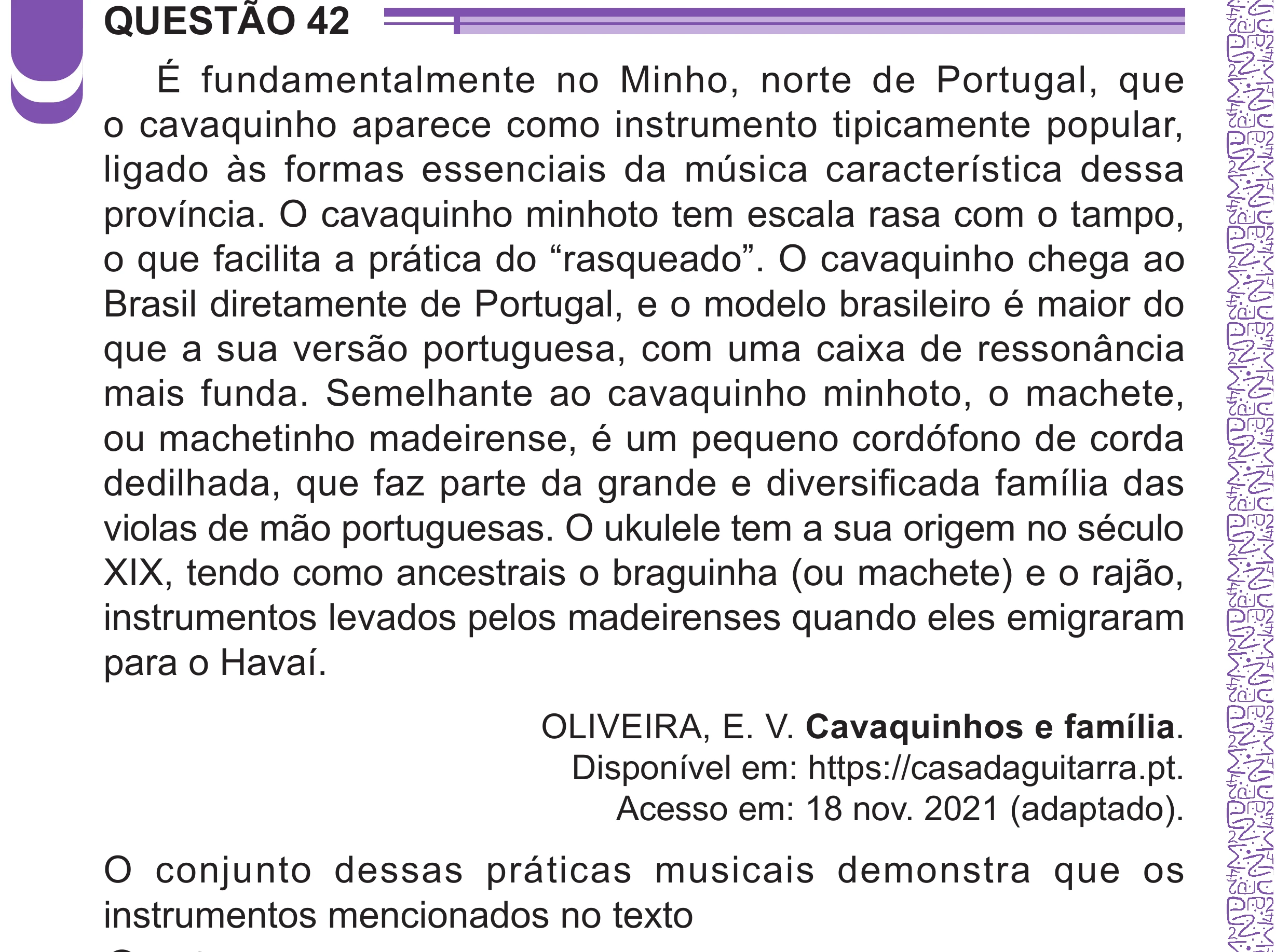 Enunciado original completo da questão 42 do ENEM 2024 - 1º Dia – Caderno 10 – Roxo (Libras) – Aplicação Regular - (Superampliada), página 54.