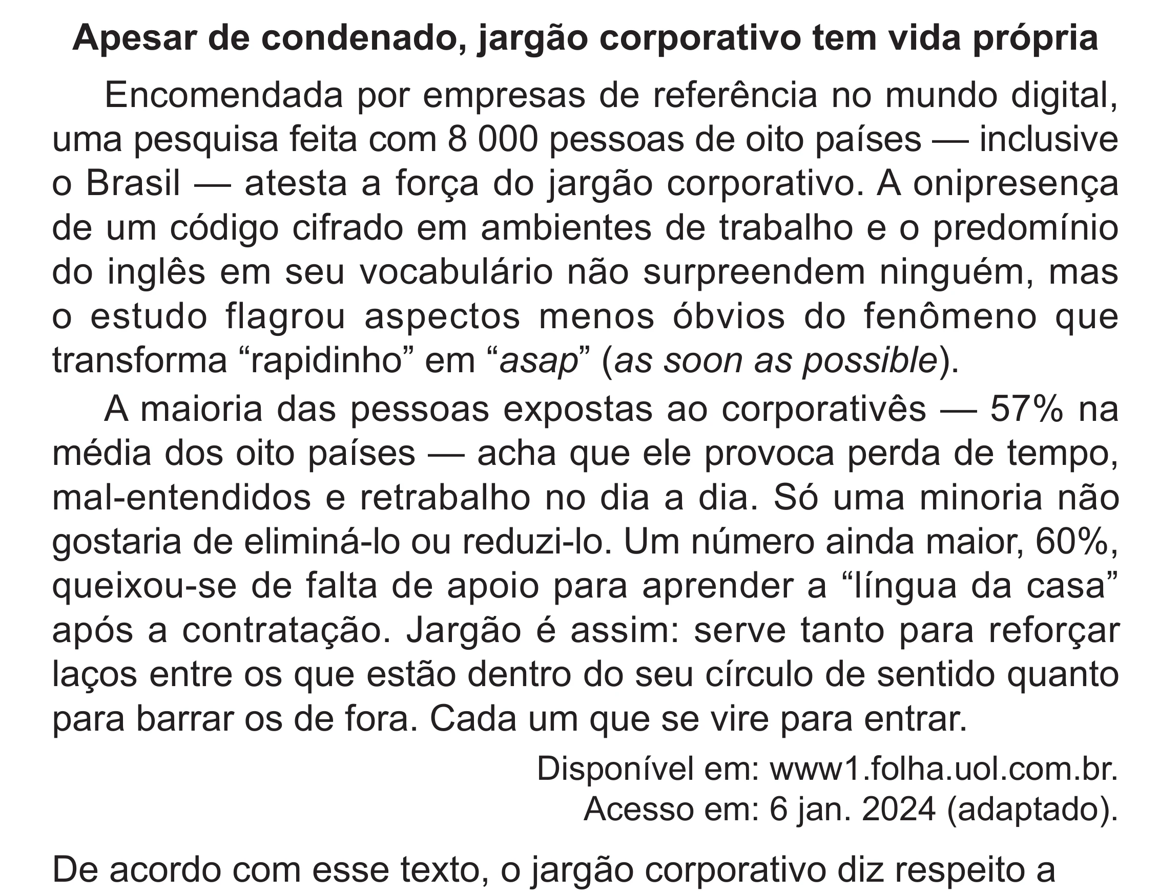 Enunciado original completo da questão 36 do ENEM 2024 - 1º Dia – Caderno 4 – Verde (Superampliada) – Reaplicação/PPL, página 44.
