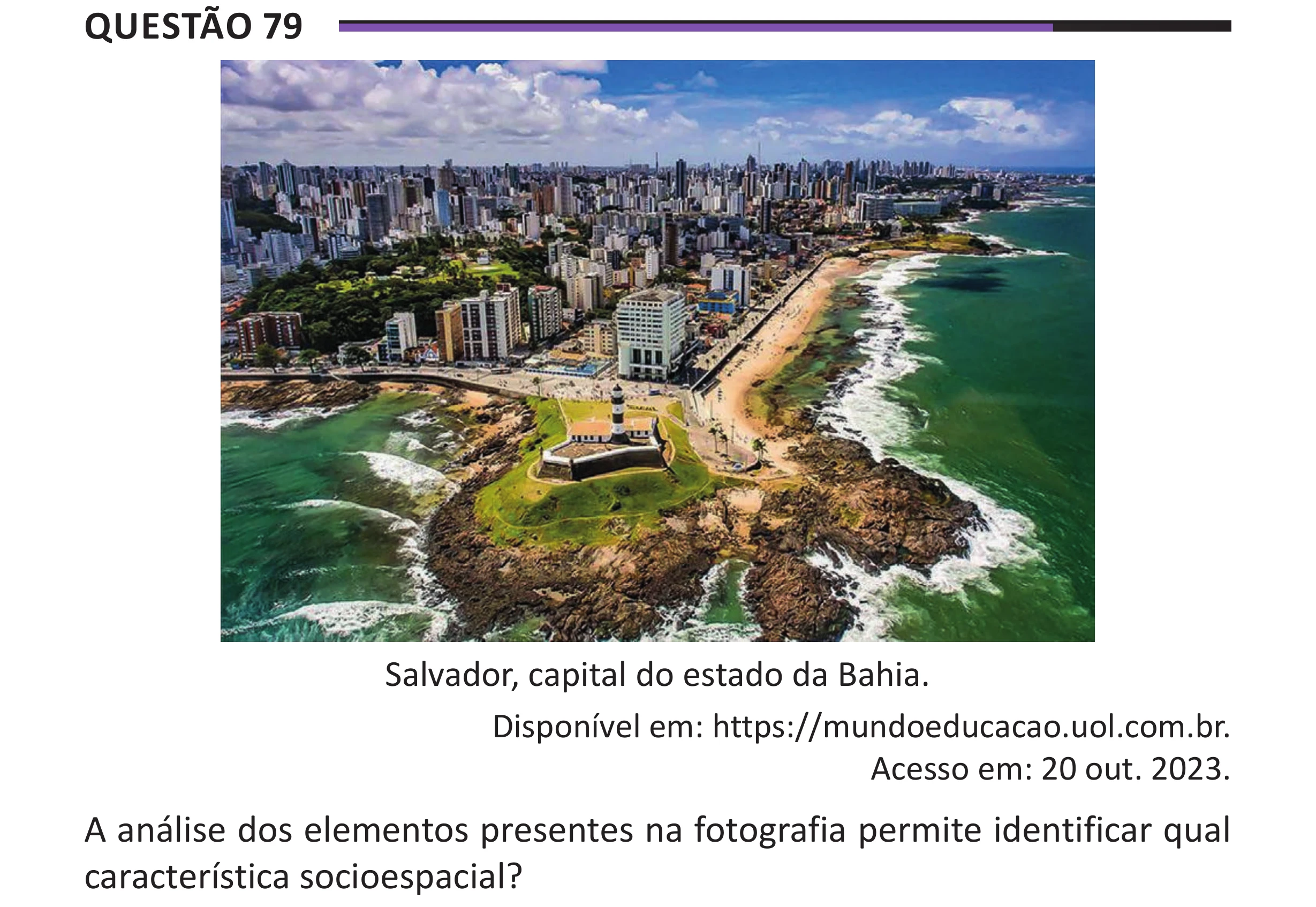 Enunciado original completo da questão 79 do ENEM 2025 - 1º Dia – Caderno 10 – Roxo (Libras) – Aplicação Regular - (Superampliada), página 86.