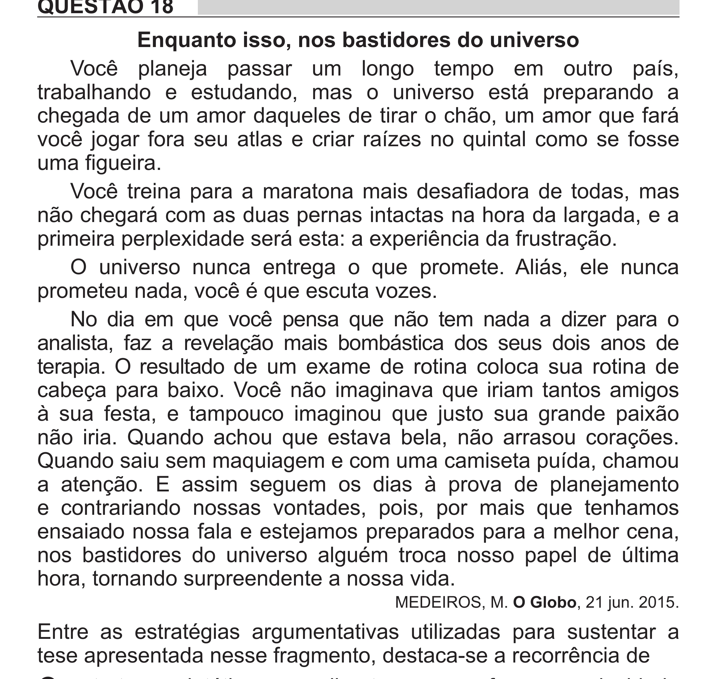 Enunciado original completo da questão 18 do ENEM 2018 - 1º Dia - Caderno 1 - Azul (Superampliada) – Aplicação regular, página 23.