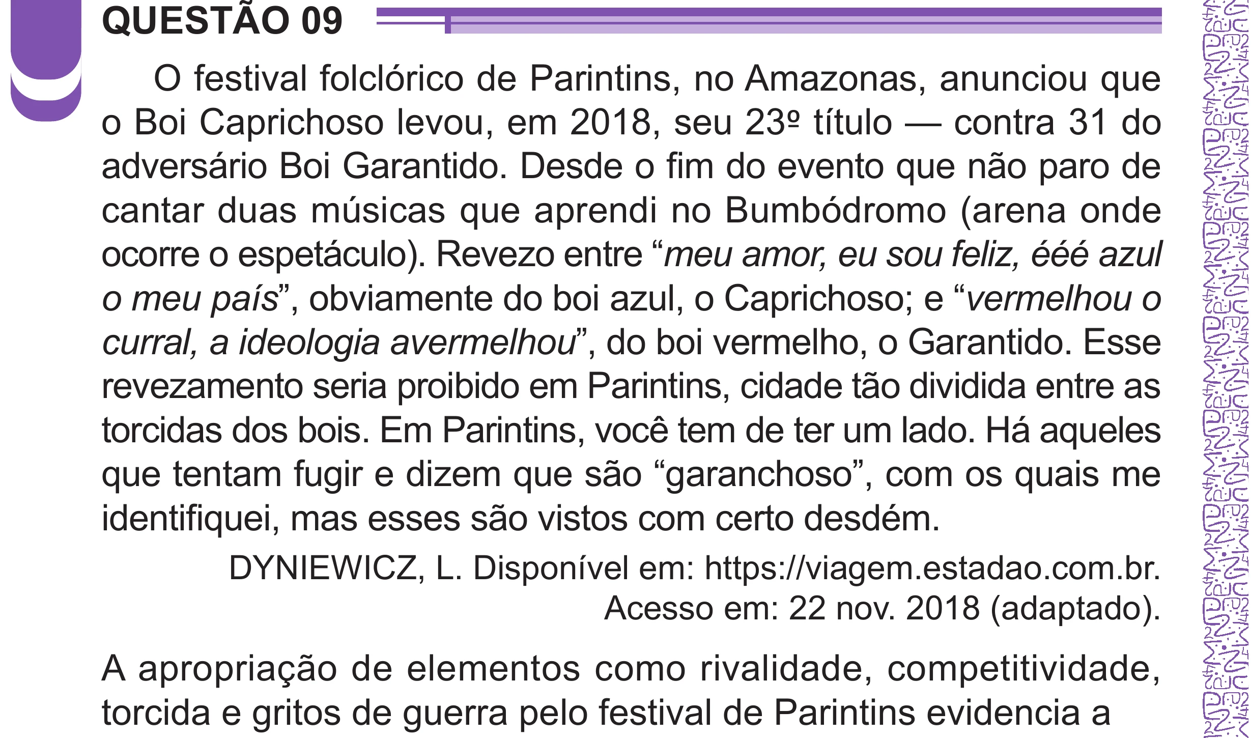 Enunciado original completo da questão 9 do ENEM 2024 - 1º Dia – Caderno 10 – Roxo (Libras) – Aplicação Regular - (Superampliada), página 16.