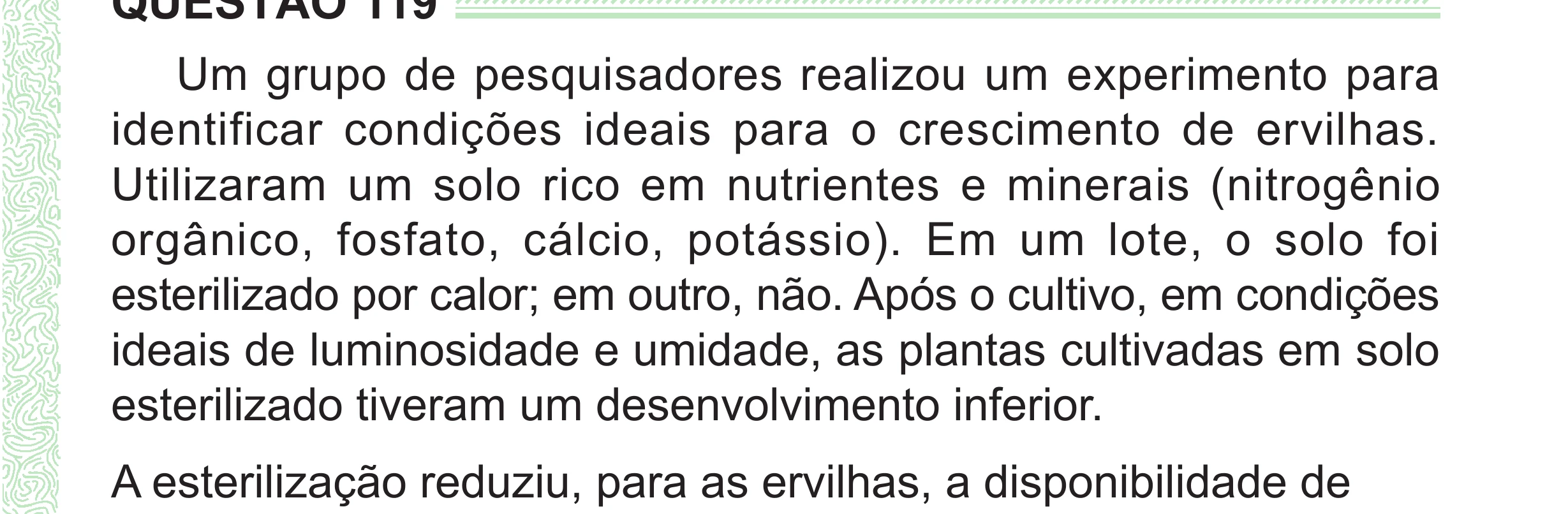 Enunciado original completo da questão 119 do ENEM 2024 - 2º Dia – Caderno 8 – Verde (Superampliada) – Reaplicação/PPL, página 29.