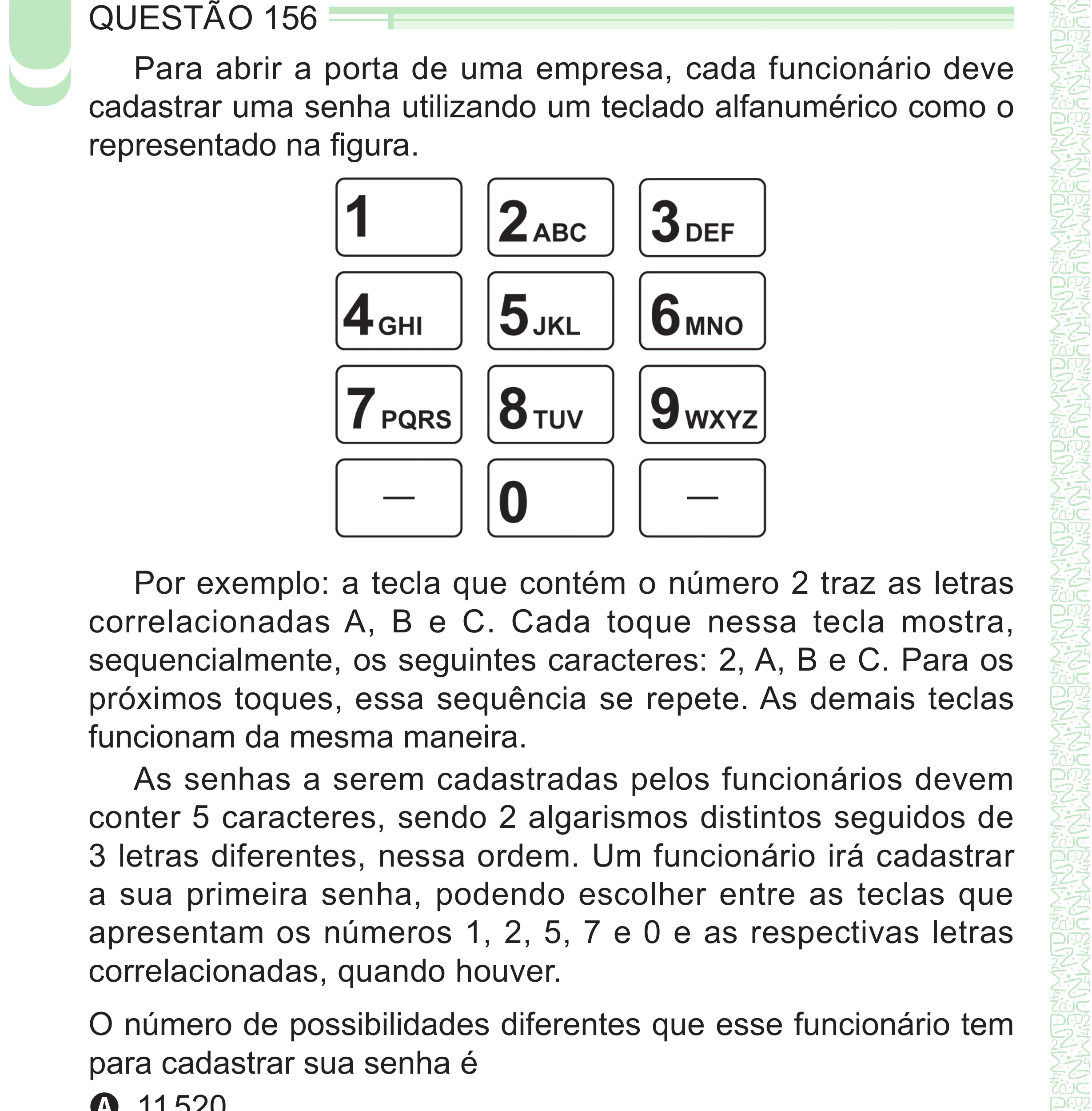 Enunciado original completo da questão 156 do ENEM 2024 - 2º Dia – Caderno 8 – Verde – Aplicação Regular - (Superampliada), página 68.