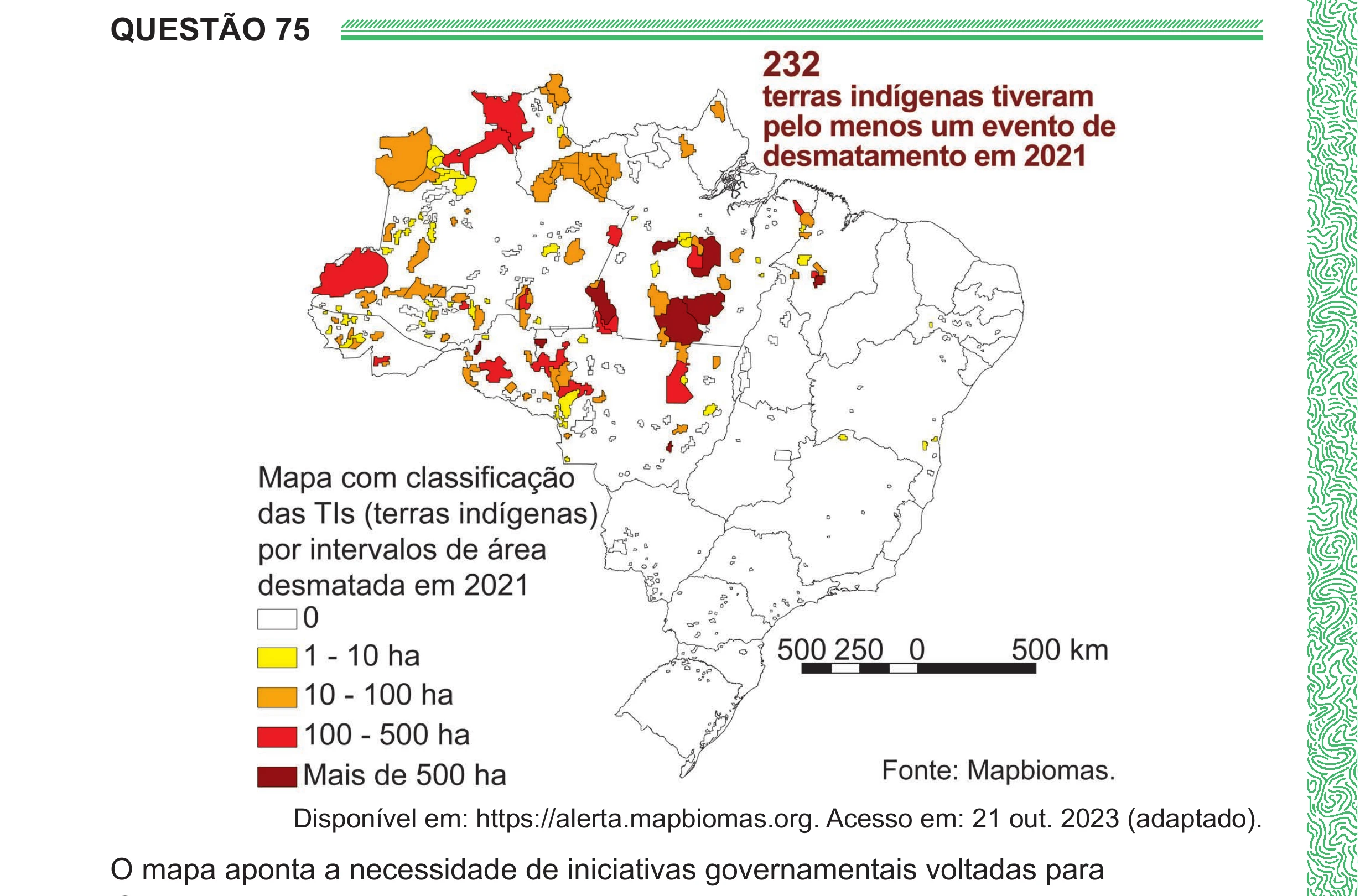 Enunciado original completo da questão 75 do ENEM 2024 - 1º Dia – Caderno 4 – Verde (Ampliada) – Reaplicação/PPL, página 54.