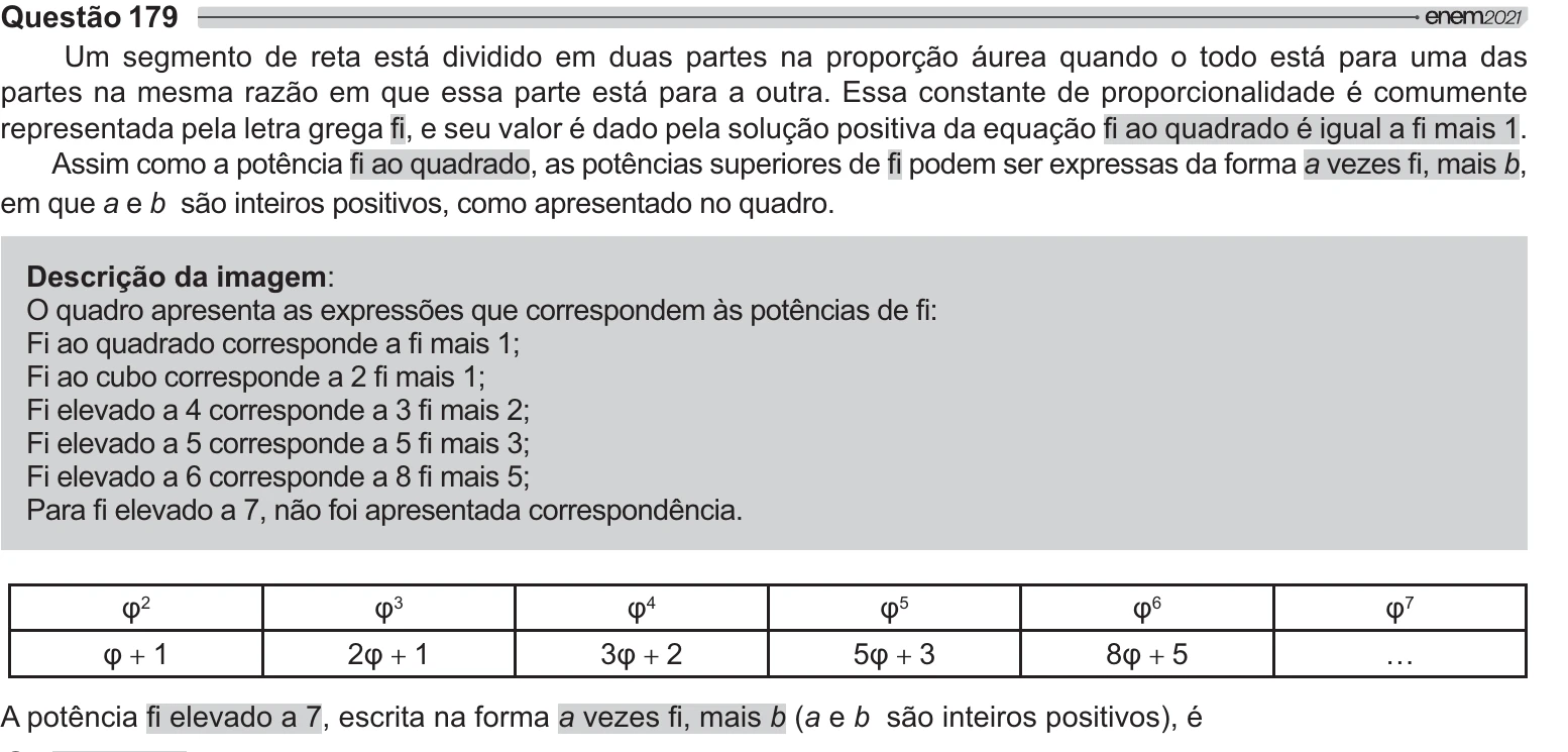 Enunciado original completo da questão 179 do ENEM 2021 - 2º Dia – Caderno 11 – Laranja (braile e ledor) – Aplicação Regular, página 34.