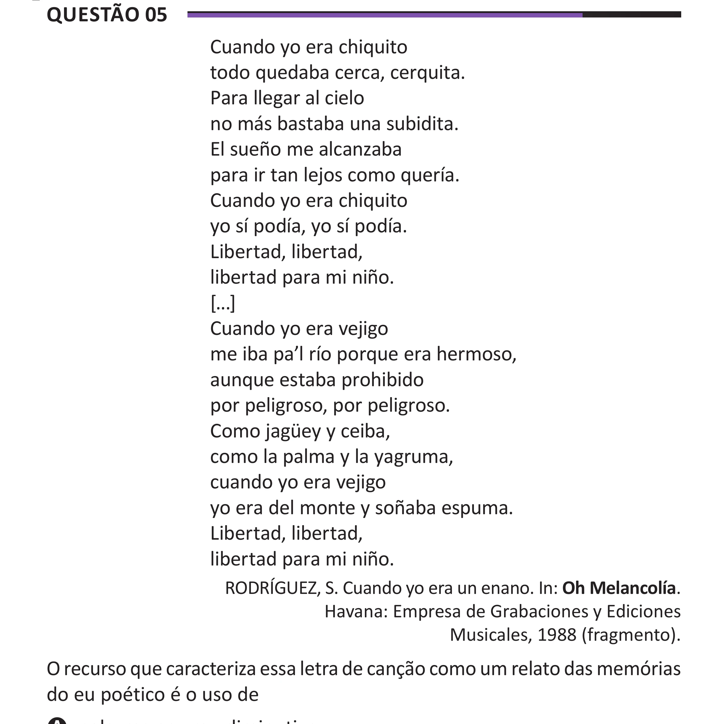 Enunciado original completo da questão 5 (espanhol) do ENEM 2025 - 1º Dia – Caderno 10 – Roxo (Libras) – Aplicação Regular - (Superampliada), página 12.