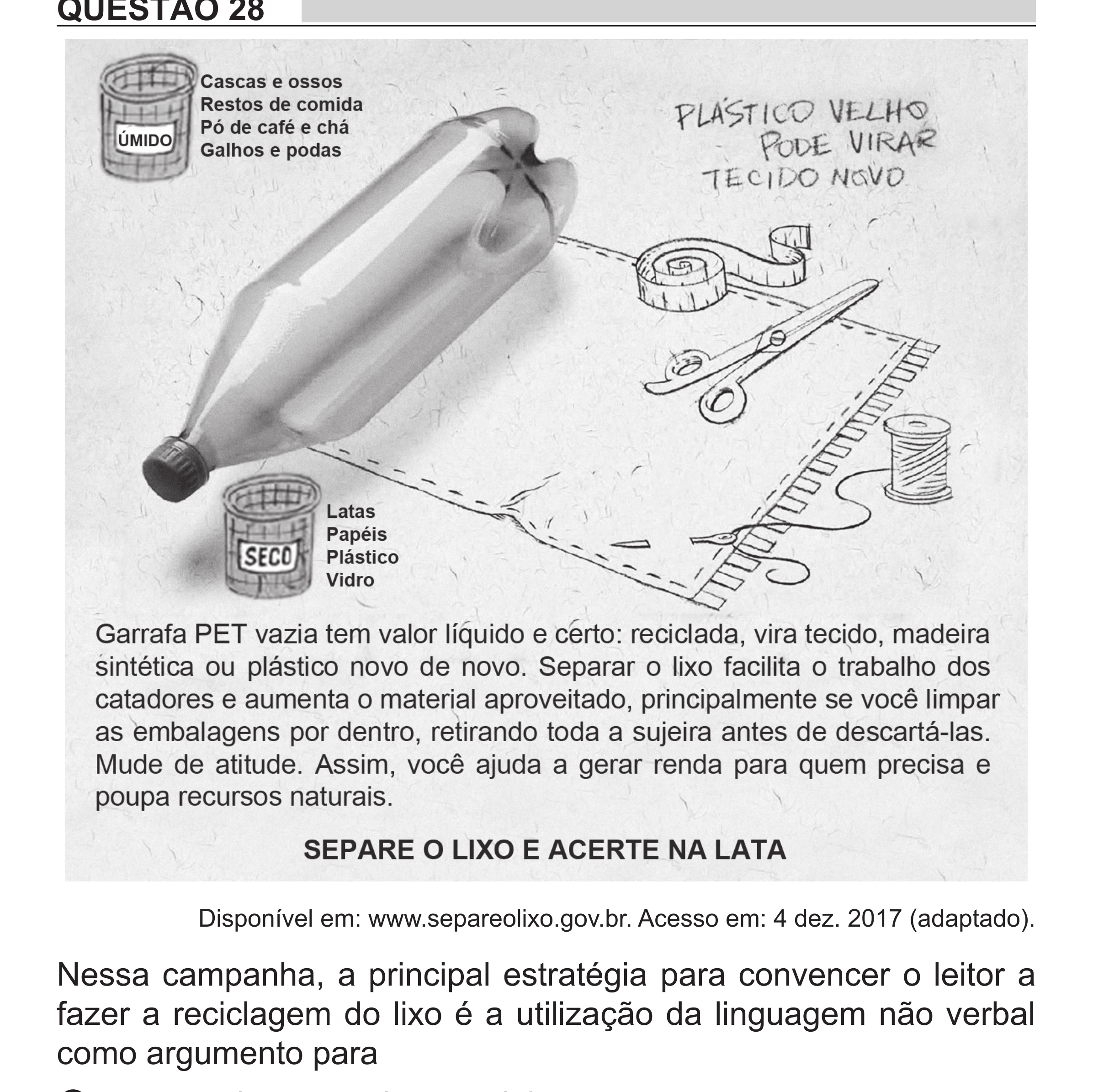 Enunciado original completo da questão 28 do ENEM 2018 - 1º Dia - Caderno 1 - Azul (Superampliada) – Aplicação regular, página 32.