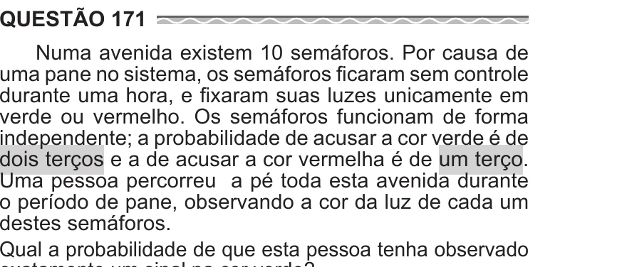 Enunciado original completo da questão 171 do ENEM 2017 - 2º Dia - Caderno 11 – Laranja (Braile e ledor) – Aplicação regular, página 27.