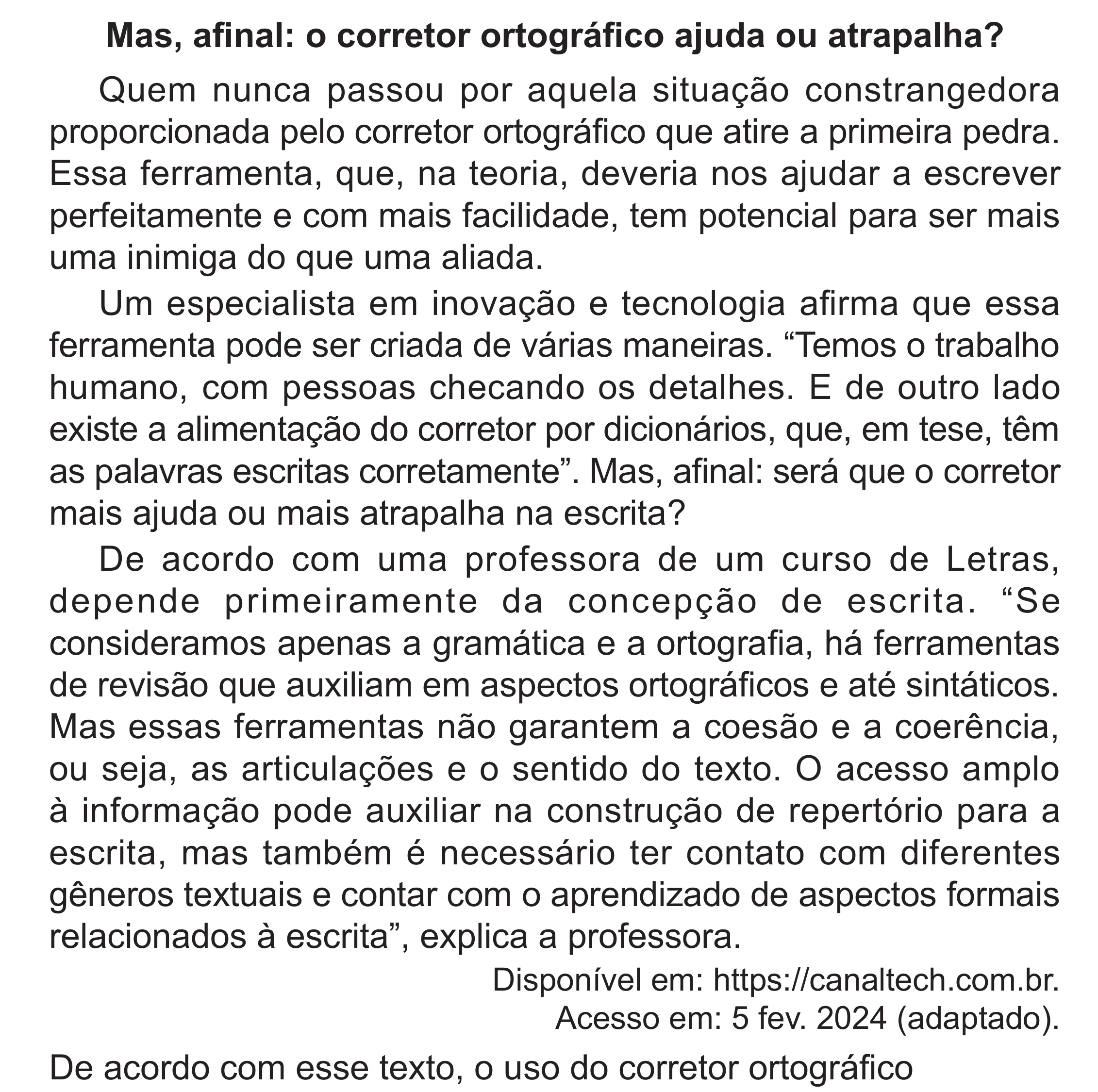 Enunciado original completo da questão 9 do ENEM 2024 - 1º Dia – Caderno 4 – Verde (Superampliada) – Reaplicação/PPL, página 16.