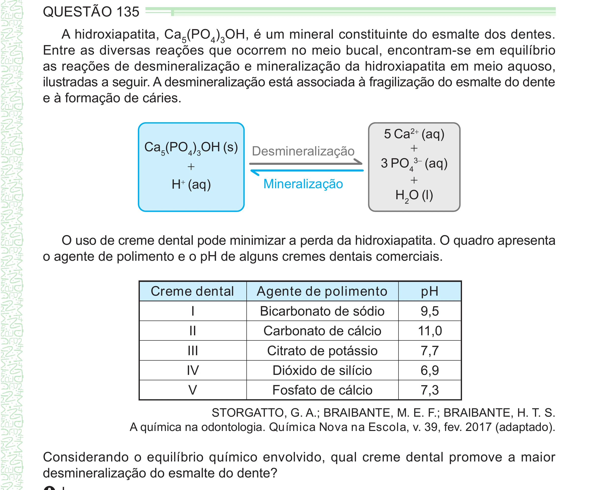 Enunciado original completo da questão 135 do ENEM 2024 - 2º Dia – Caderno 8 – Verde – Aplicação Regular - (Ampliada), página 29.