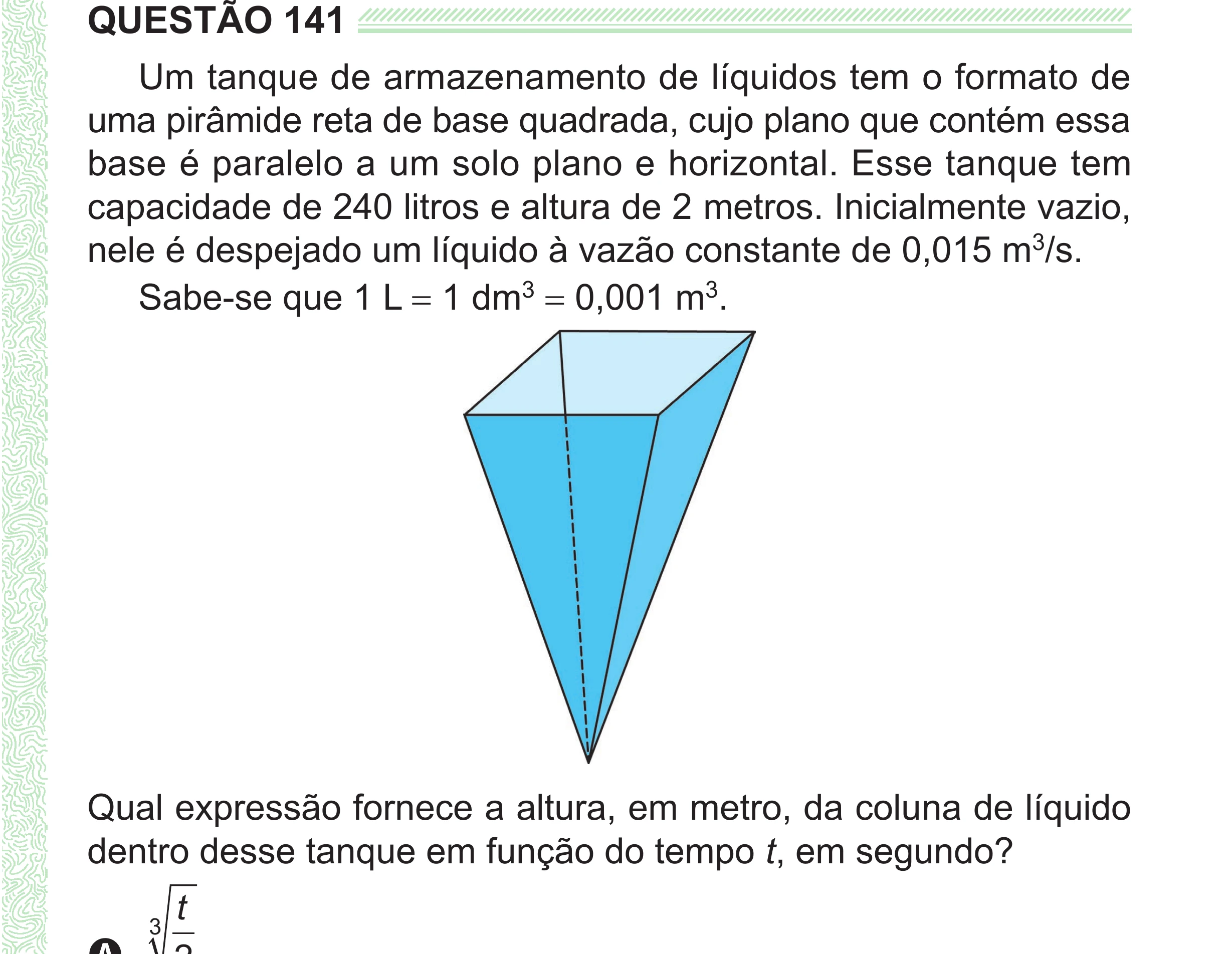Enunciado original completo da questão 141 do ENEM 2024 - 2º Dia – Caderno 8 – Verde (Superampliada) – Reaplicação/PPL, página 55.
