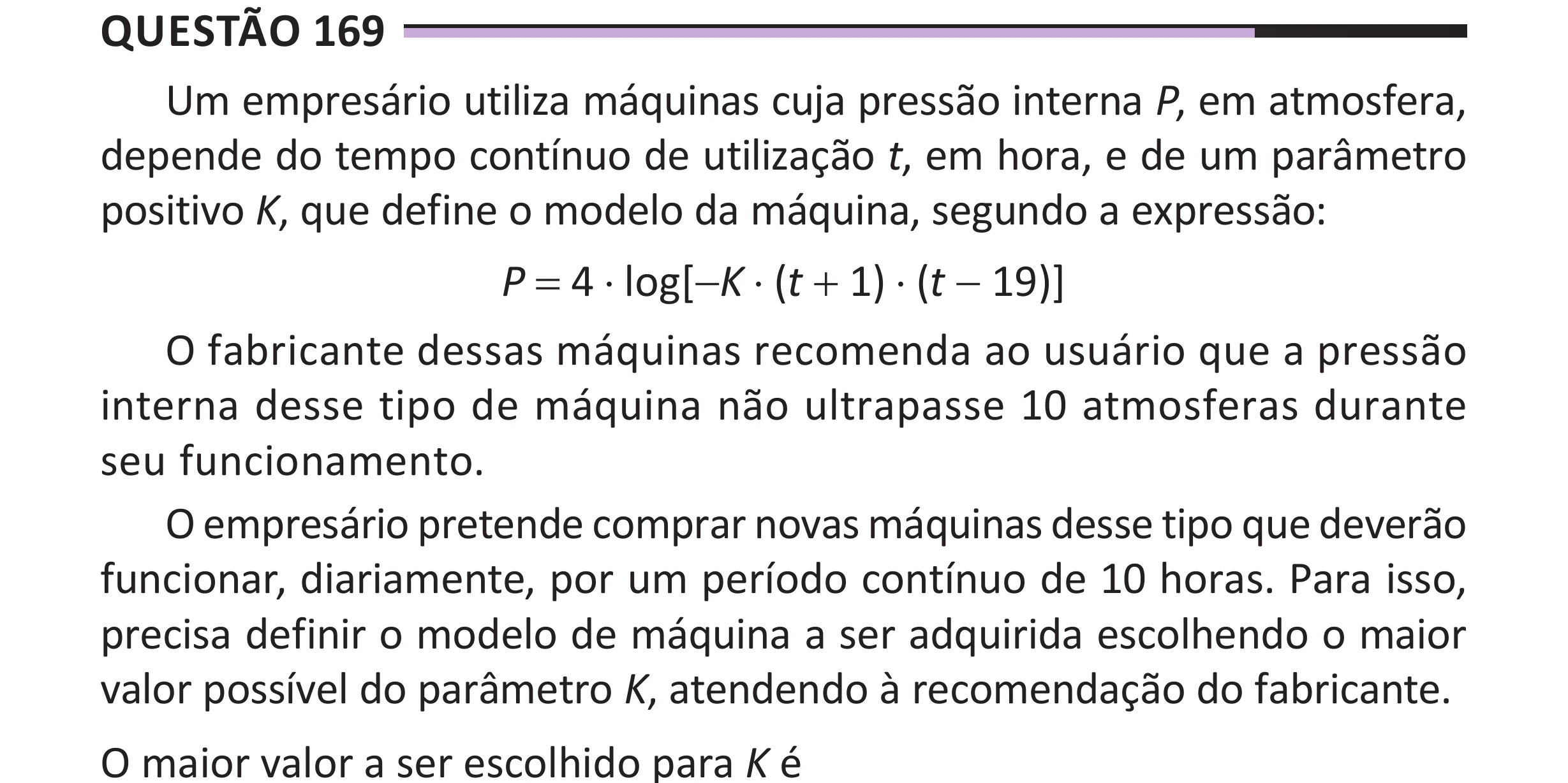 Enunciado original completo da questão 169 do ENEM 2025 - 2º Dia – Caderno 12 – Roxo (Libras) – Aplicação Regular - (Superampliada), página 83.