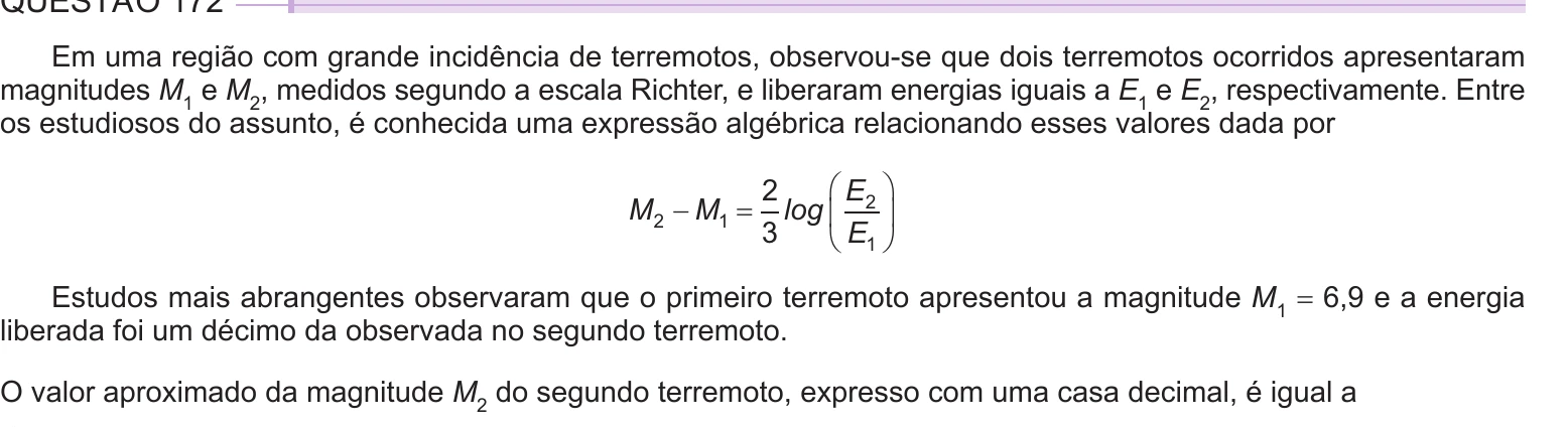Enunciado original completo da questão 172 do ENEM 2024 - 2º Dia – Caderno 12 – Roxo (Libras) – Aplicação Regular, página 27.