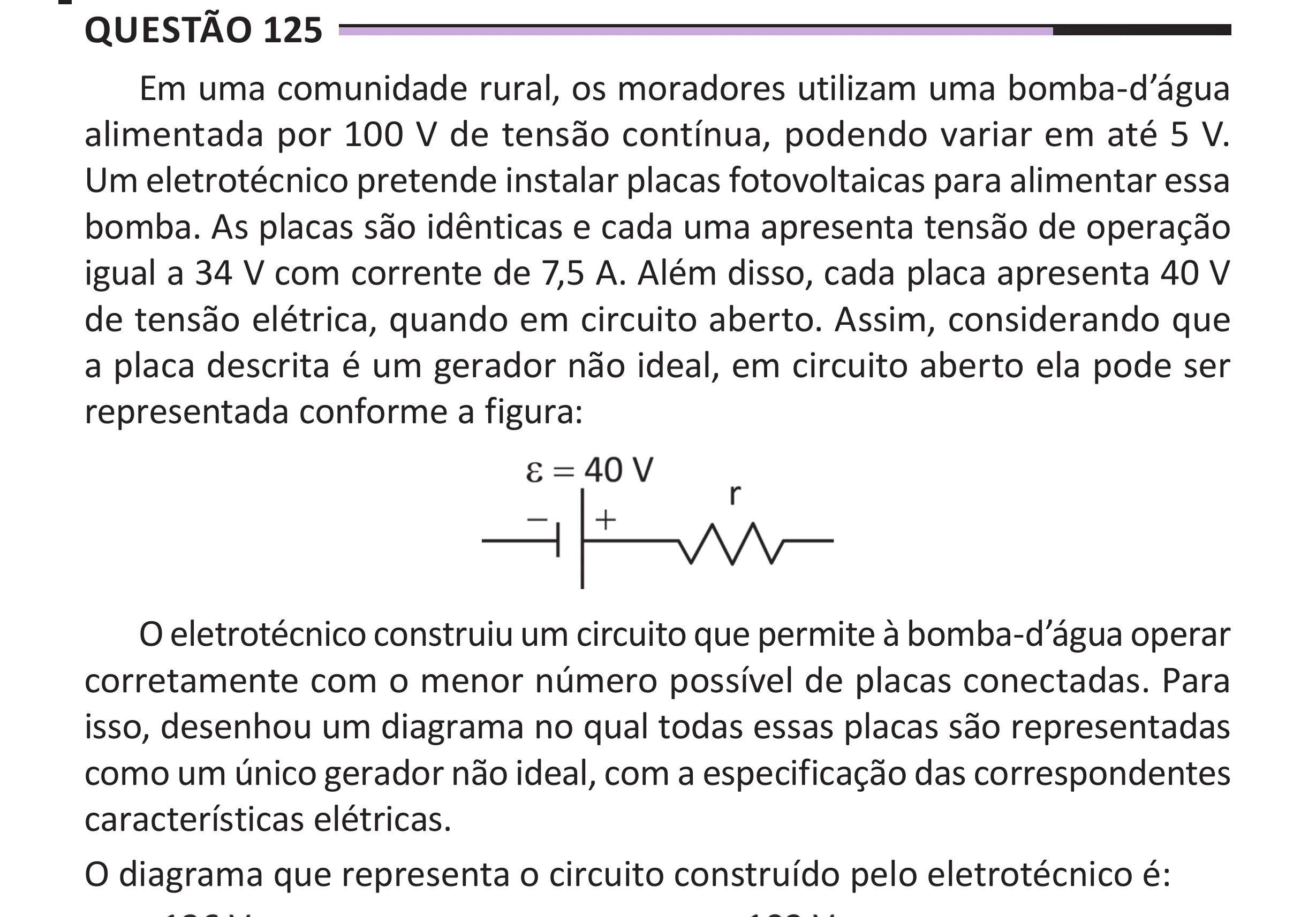 Enunciado original completo da questão 125 do ENEM 2025 - 2º Dia – Caderno 12 – Roxo (Libras) – Aplicação Regular - (Superampliada), página 36.