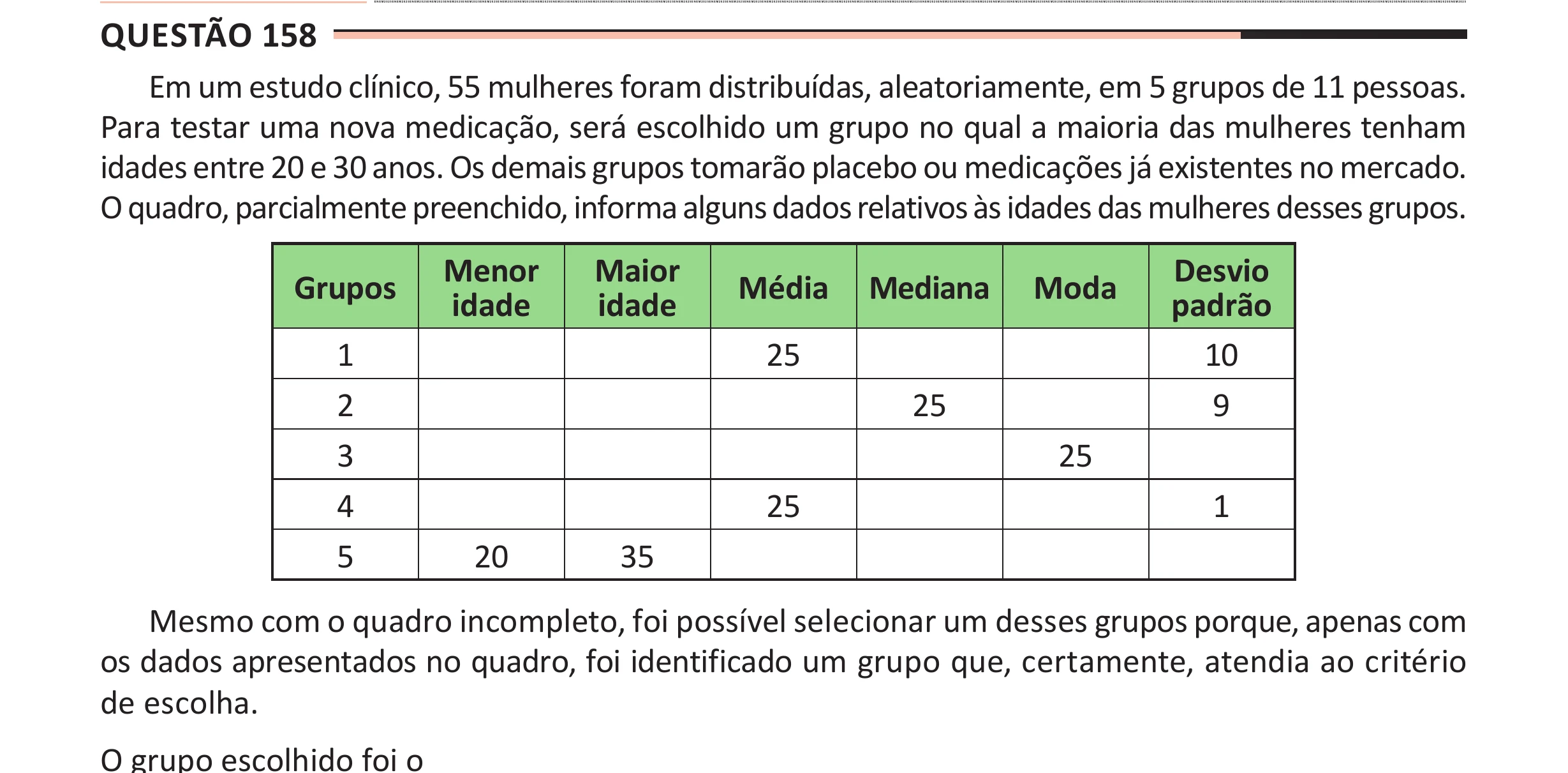 Enunciado original completo da questão 158 do ENEM 2025 - 2º Dia – Caderno 11 – Laranja (Braile e ledor) – Aplicação Regular - (Ampliada), página 49.