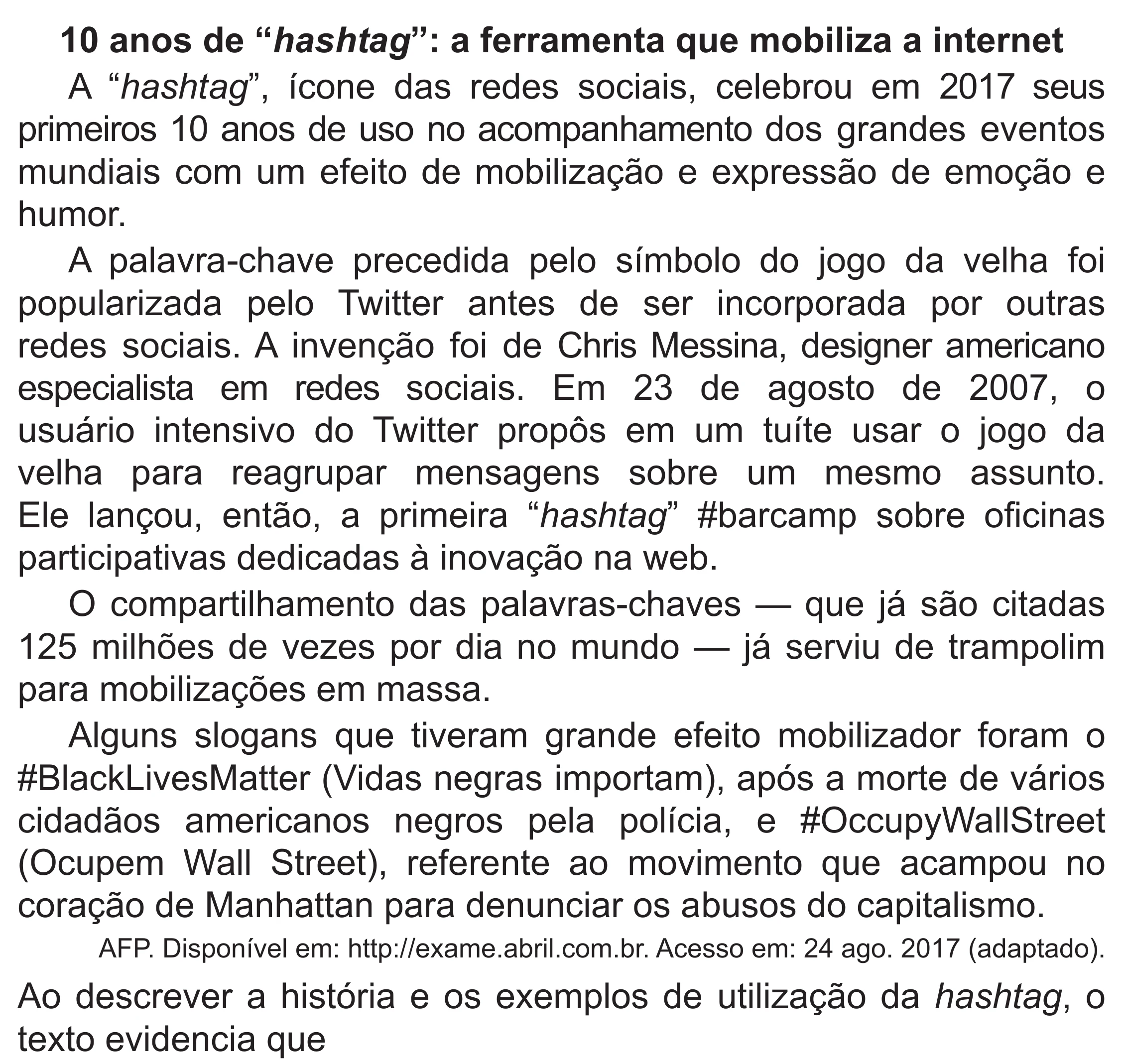 Enunciado original completo da questão 16 do ENEM 2019 - 1º Dia – Caderno 1 – Azul (Superampliada) – Reaplicação/PPL, página 20.