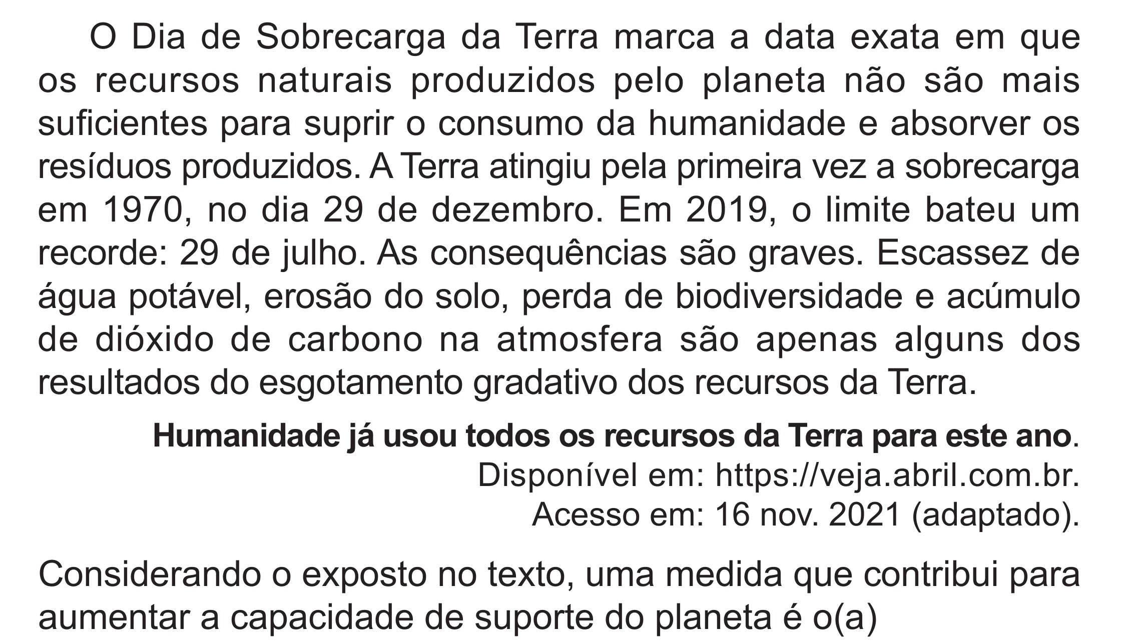 Enunciado original completo da questão 83 do ENEM 2024 - 1º Dia – Caderno 4 – Verde (Superampliada) – Reaplicação/PPL, página 89.