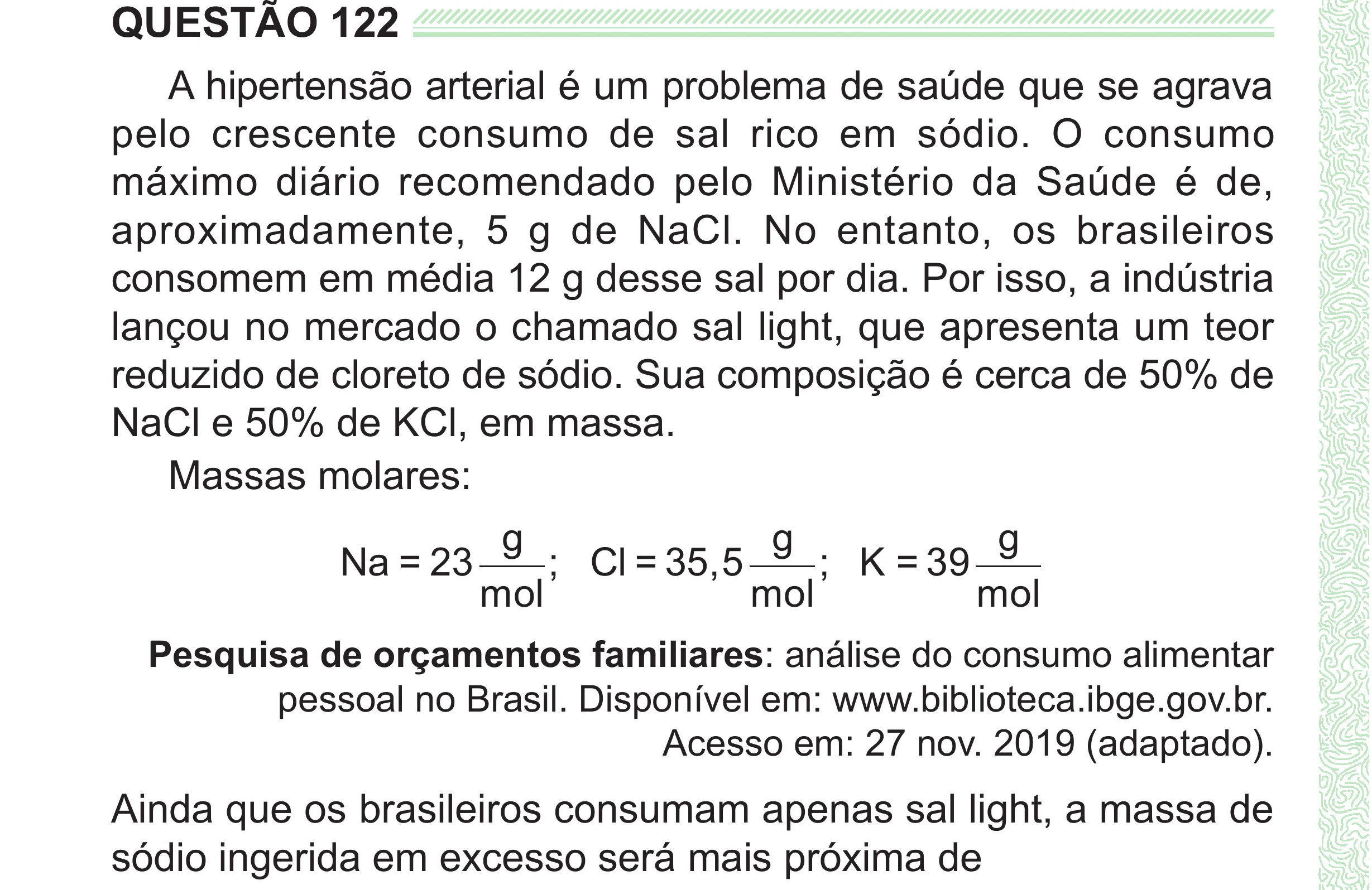 Enunciado original completo da questão 122 do ENEM 2024 - 2º Dia – Caderno 8 – Verde (Superampliada) – Reaplicação/PPL, página 34.