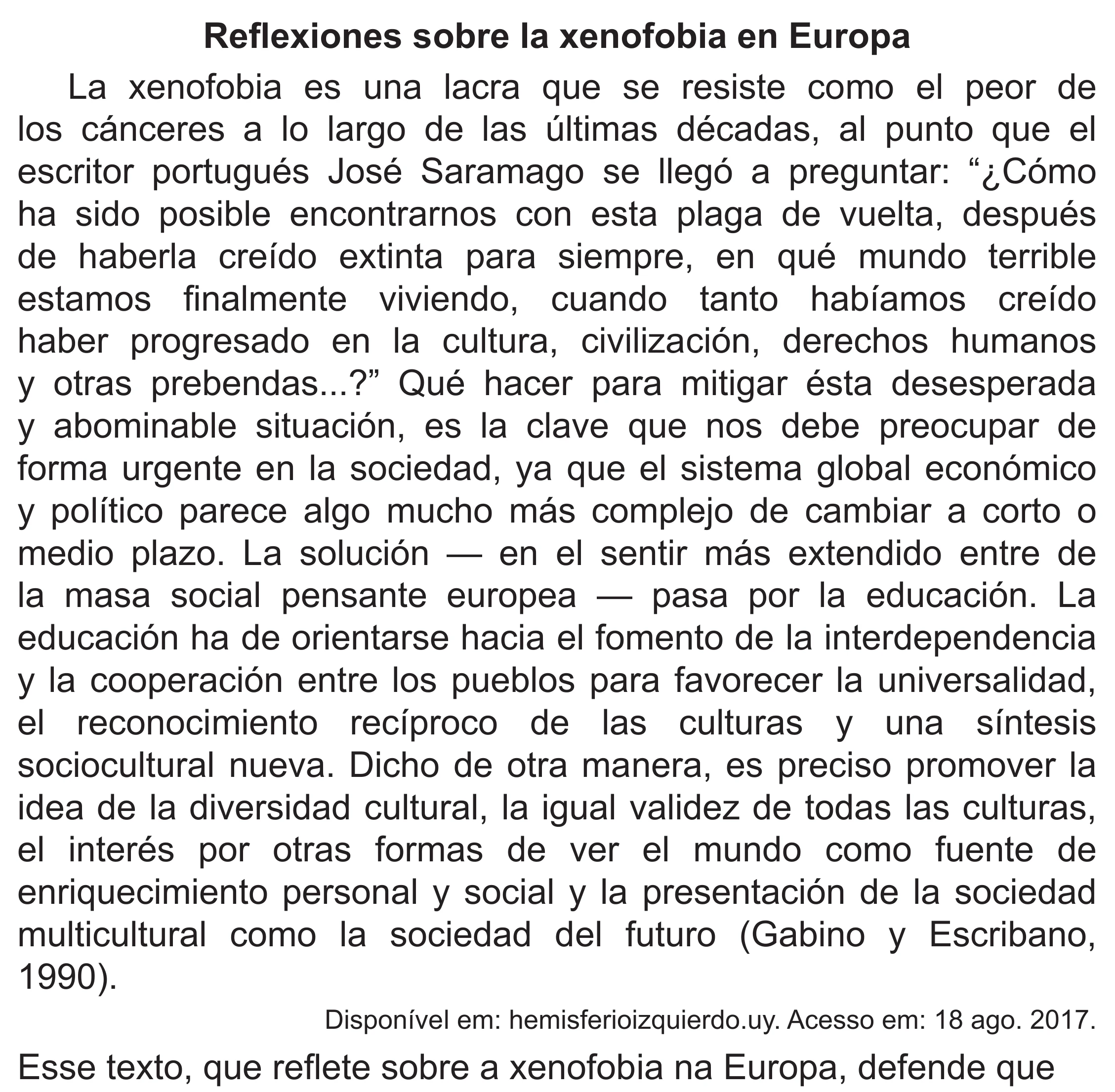 Enunciado original completo da questão 5 (espanhol) do ENEM 2019 - 1º Dia – Caderno 1 – Azul (Superampliada) – Reaplicação/PPL, página 11.