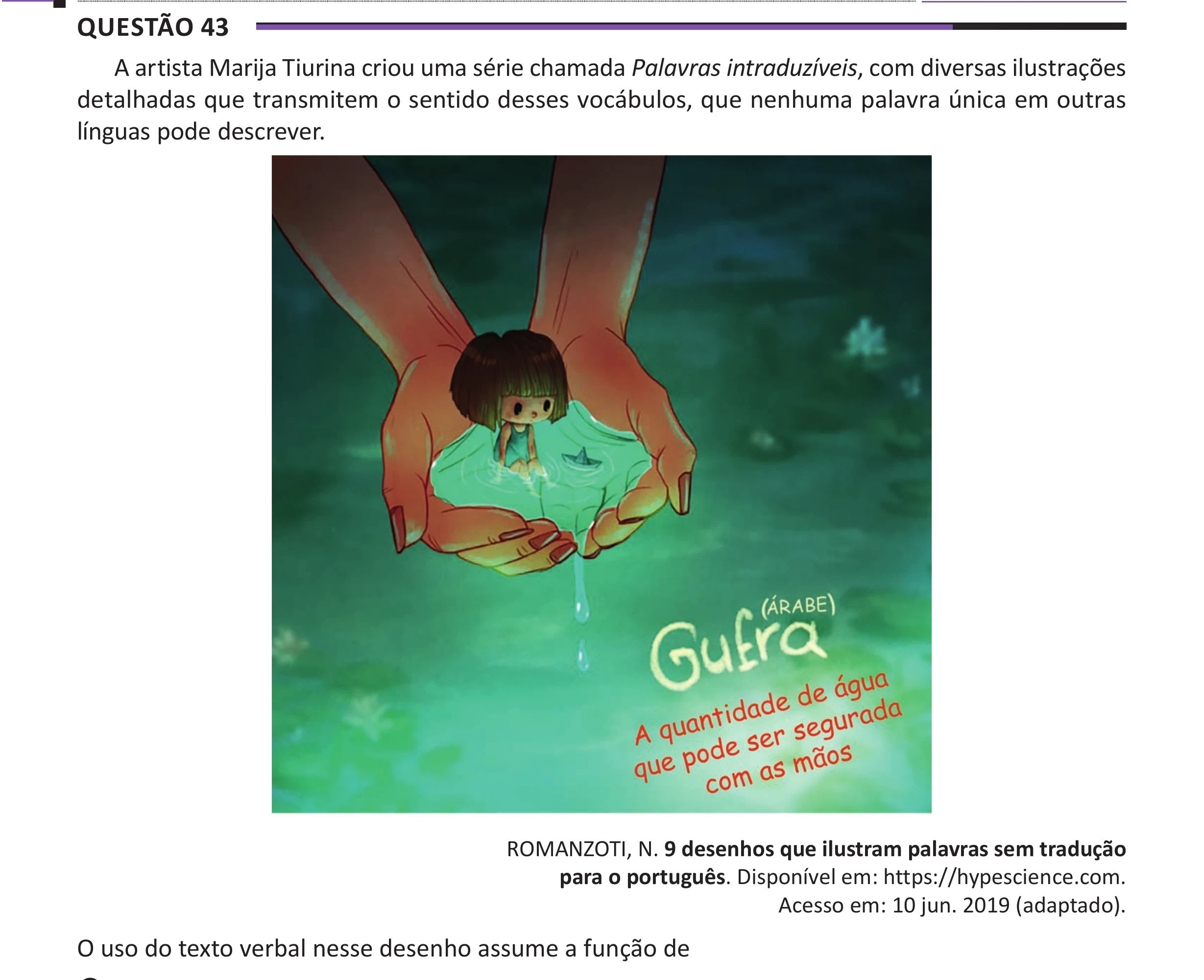 Enunciado original completo da questão 43 do ENEM 2025 - 1º Dia – Caderno 10 – Roxo (Libras) – Aplicação Regular - (Ampliada), página 34.