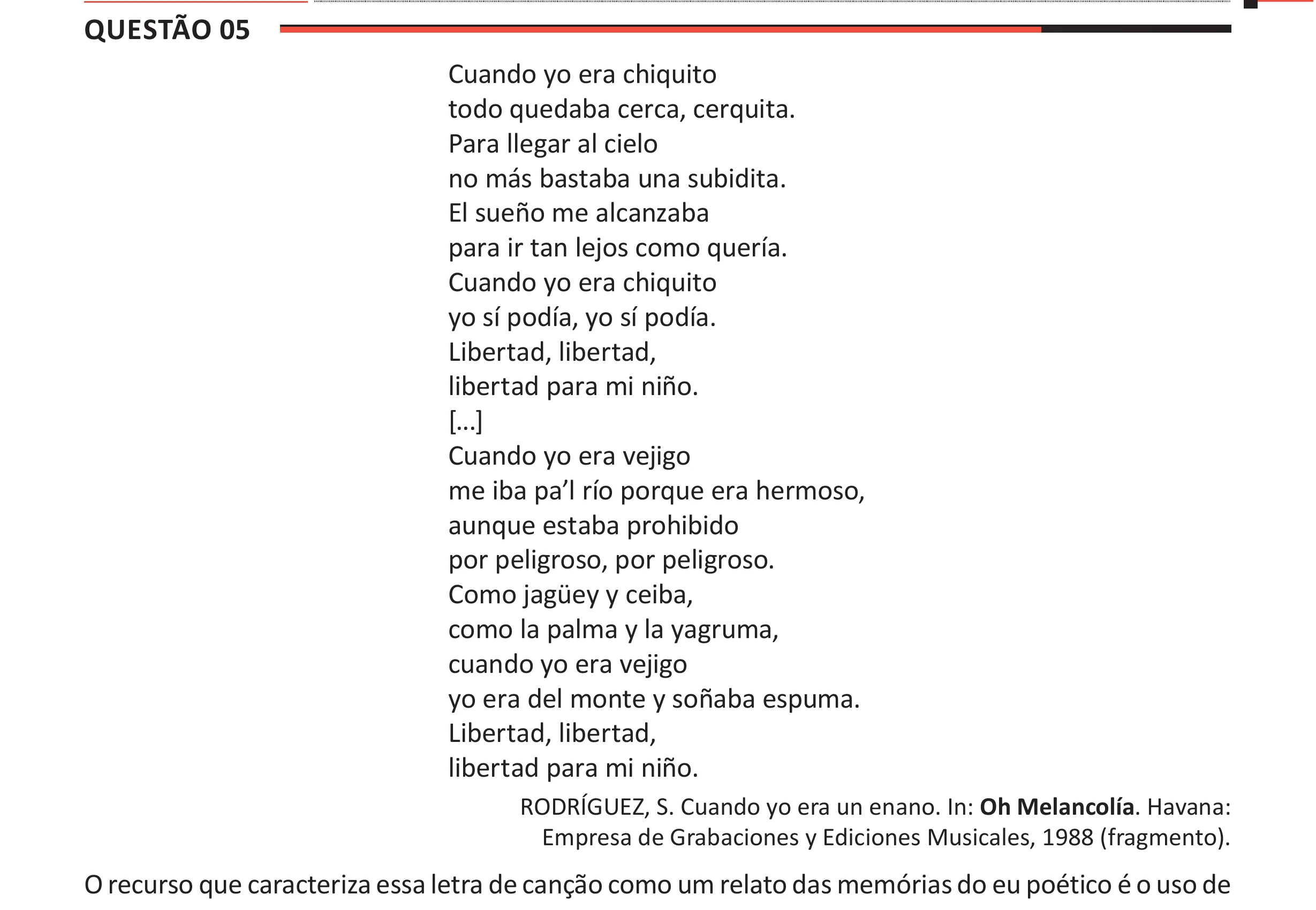Enunciado original completo da questão 5 (espanhol) do ENEM 2025 - 1º Dia – Caderno 9 – Laranja (Braile e ledor) – Aplicação Regular - (Ampliada), página 9.