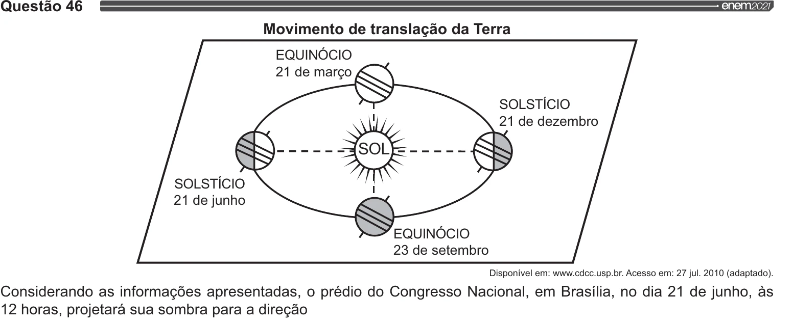 Enunciado original completo da questão 46 do ENEM 2021 - 1º Dia – Caderno 2 – Amarelo – Aplicação Regular, página 22.