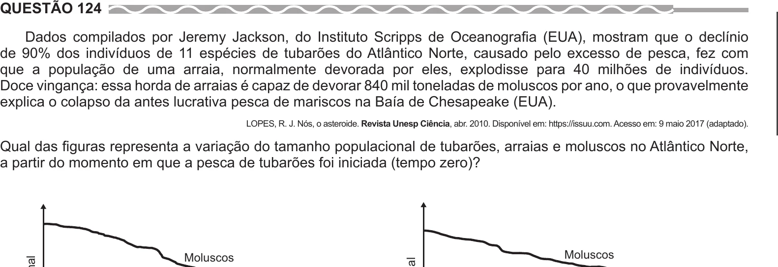 Enunciado original completo da questão 124 do ENEM 2017 - 2º Dia - Caderno 8 - Rosa – Reaplicação/PPL, página 11.