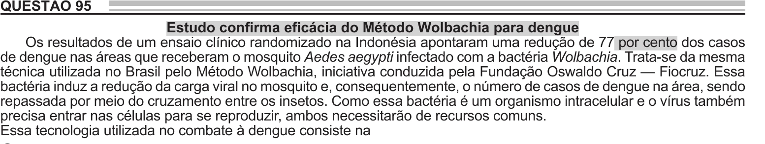 Enunciado original completo da questão 95 do ENEM 2022 - 2º Dia – Caderno 11 – Laranja (braile e ledor) – Aplicação Regular, página 3.