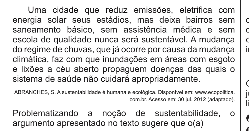 Enunciado original completo da questão 40 do ENEM 2014 - 1º Dia – Caderno 3 – Branco – Reaplicação/PPL, página 14.
