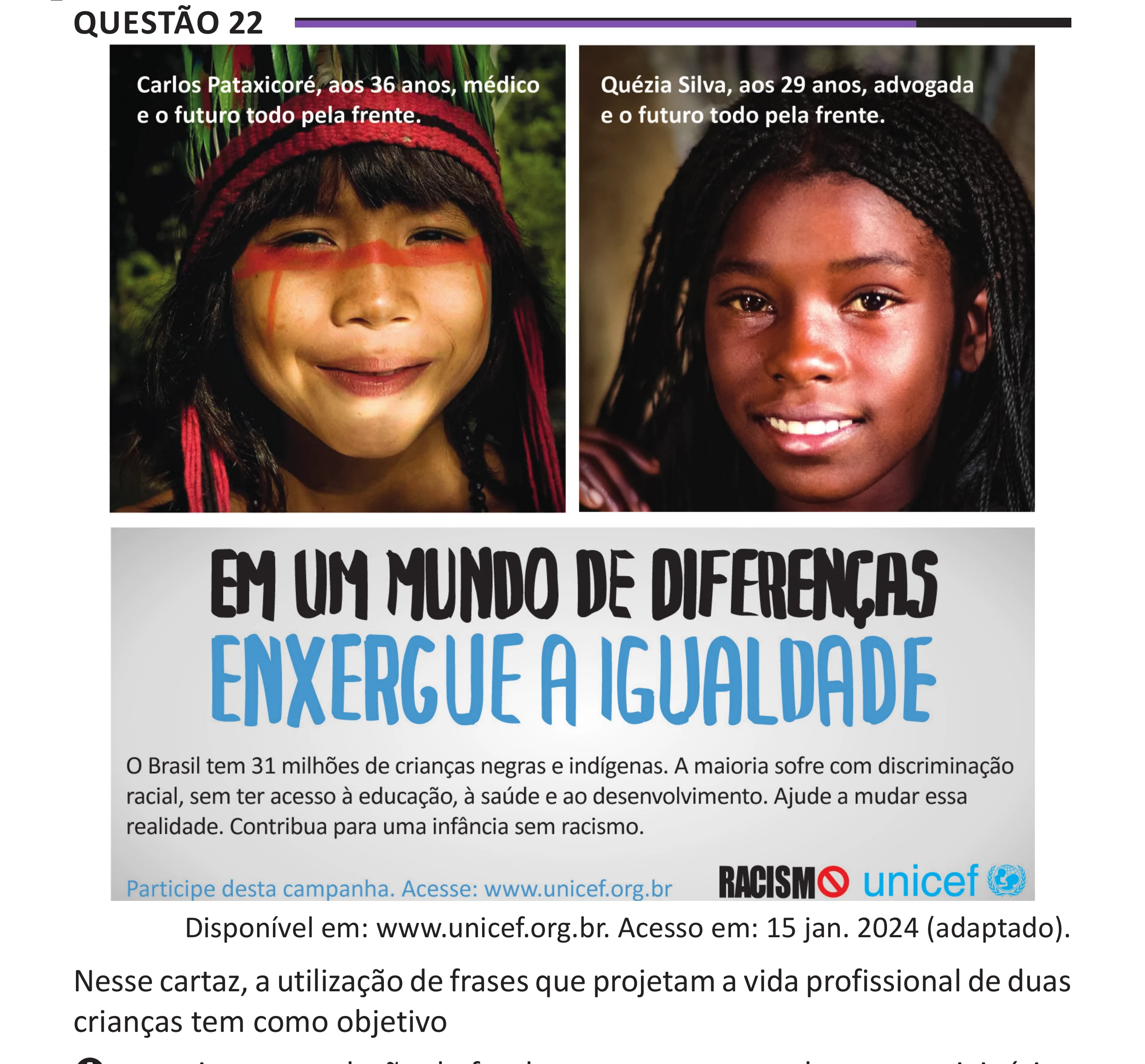 Enunciado original completo da questão 22 do ENEM 2025 - 1º Dia – Caderno 10 – Roxo (Libras) – Aplicação Regular - (Superampliada), página 28.