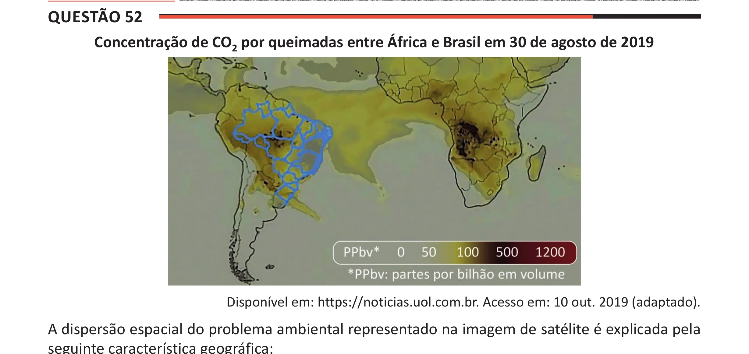 Enunciado original completo da questão 52 do ENEM 2025 - 1º Dia – Caderno 9 – Laranja (Braile e ledor) – Aplicação Regular - (Ampliada), página 43.